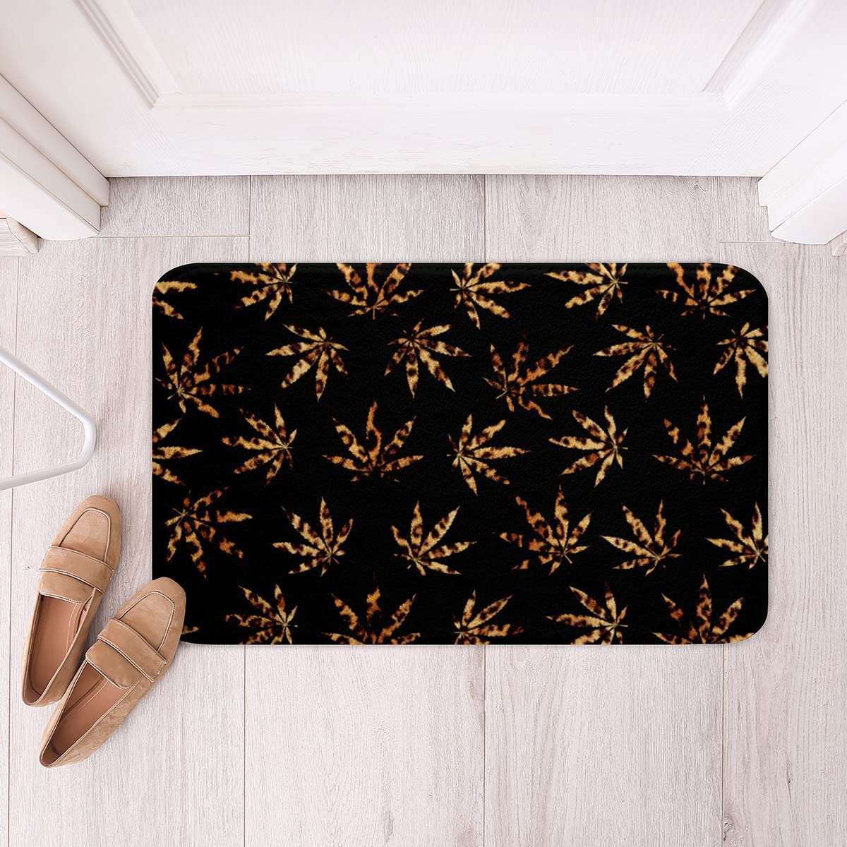 Premium Non-Slip Cannabis Leaf Bath Mat - Soft Plush Leopard Print Bathroom Rug with Tropical Weed Leaf Design (20