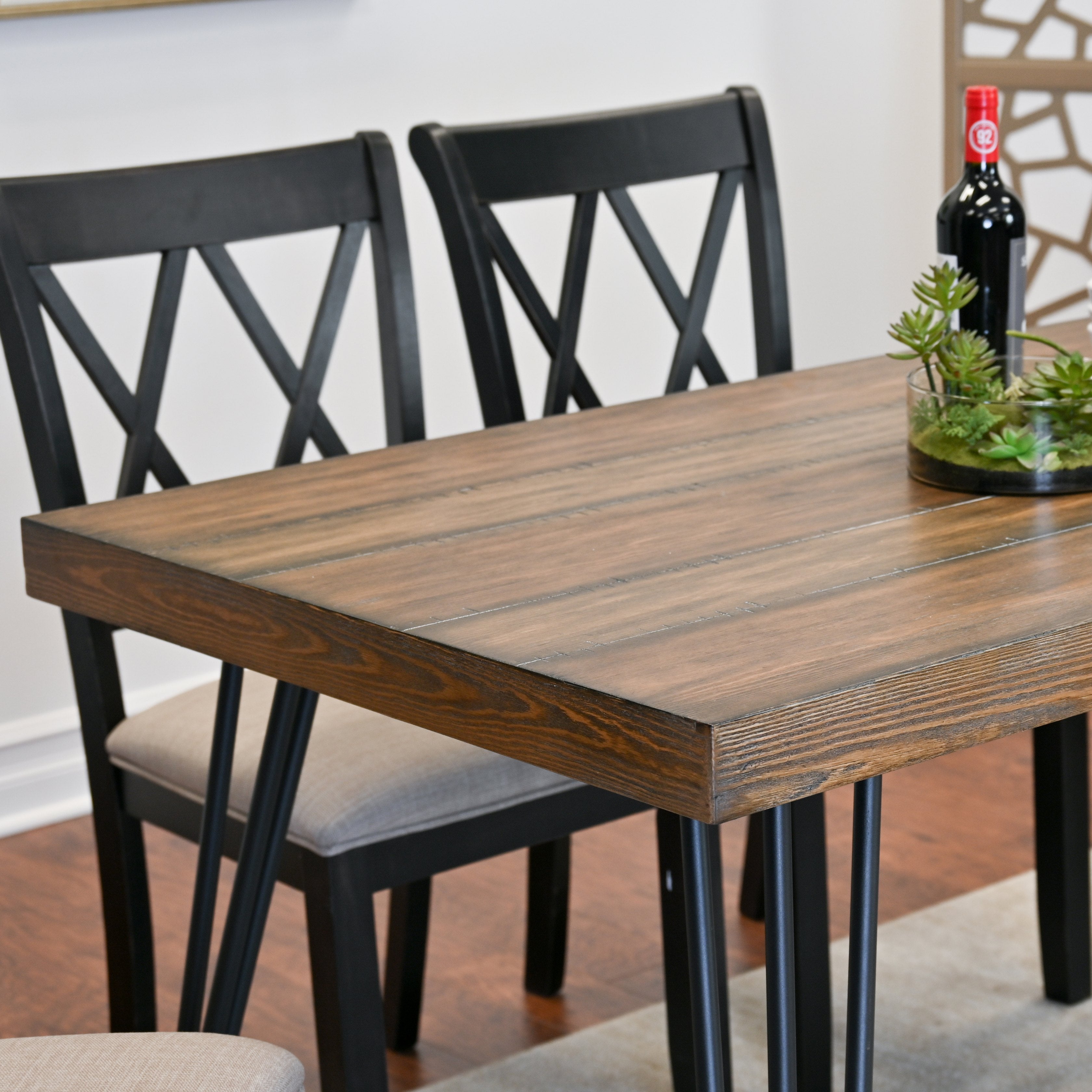 Roundhill Furniture Arroyo 5-Piece Dining Set - Hairpin Leg Dining Table with 4 Cross Back Chairs in Rich Black | Modern Kitchen & Dining Room Furniture for Small Spaces