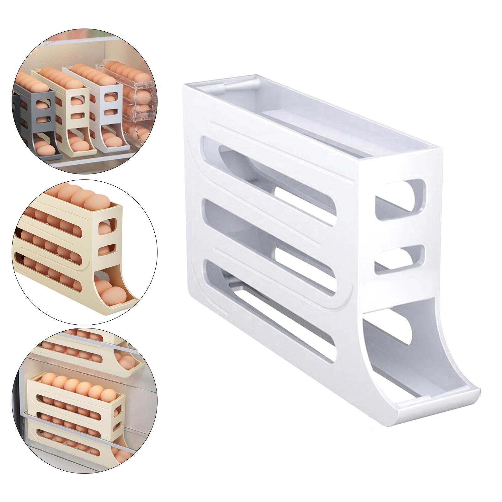 SECRET DESIRE® Automatic Rolling Egg Dispenser - White Fridge Egg Container for Kitchen Organization | Perfect for Refrigerator Storage, Pantry & Home Organization | Keep Eggs Fresh & Easily Accessible