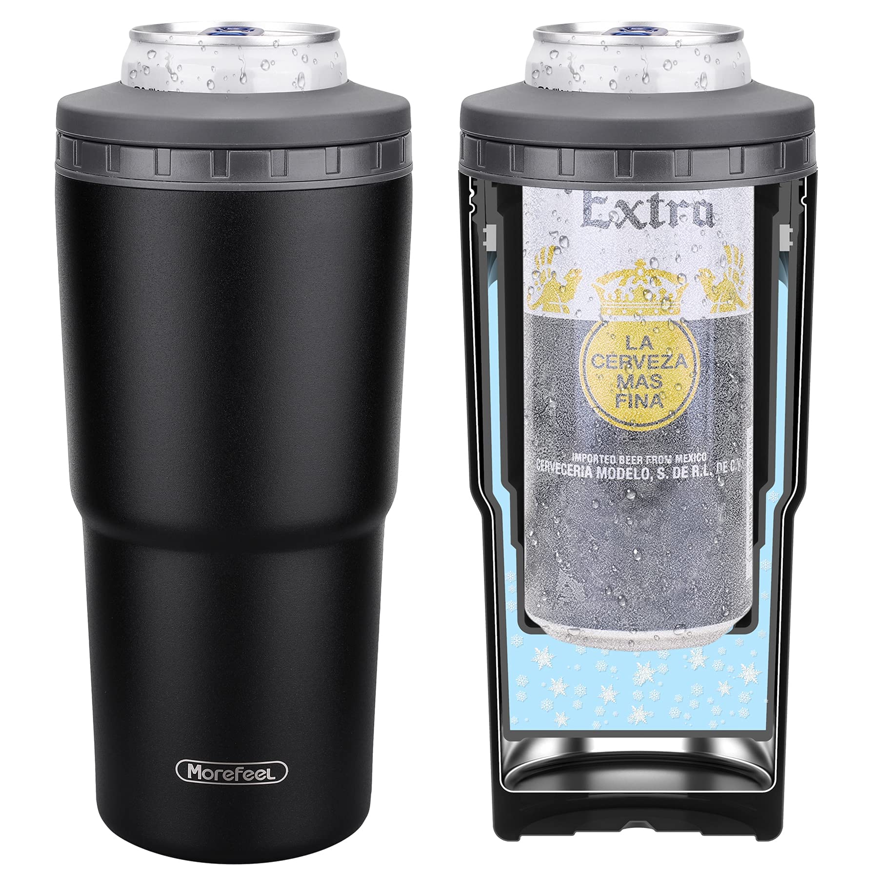 4-in-1 Skinny Can Cooler - Double Wall Stainless Steel Insulated Can Holder - Fits 12oz Slim Cans, Standard Cans, Beer Bottles & Pint Cups - Keeps Drinks Cold for Smoothies, Coffee, Hard Seltzer & Juice - Perfect for Picnics, BBQs, Beach Days & Office Use