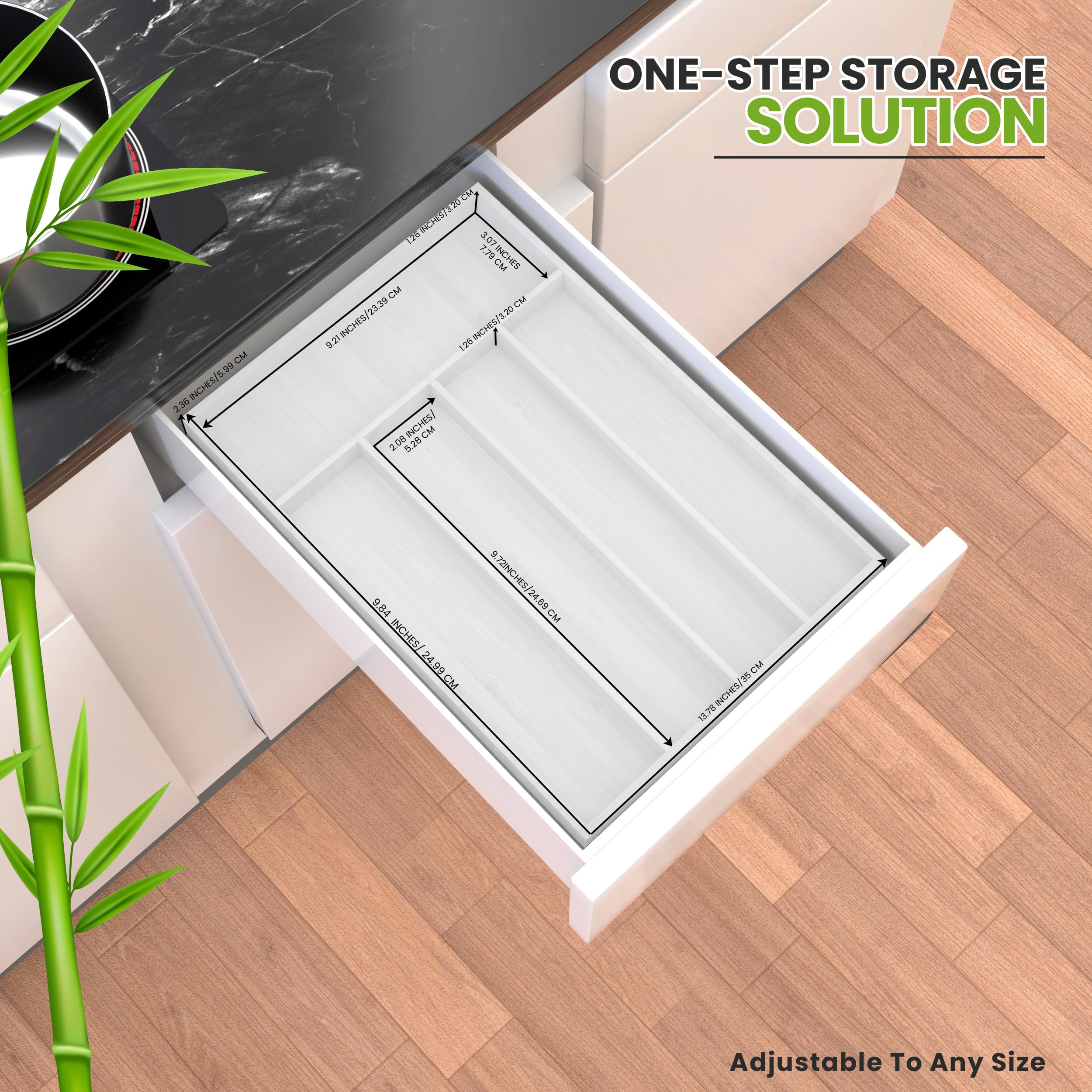 Utopia Kitchen Silverware Organizer - 5 Compartment Bamboo Drawer Organizer for Cutlery, Utensils & Flatware (White) - Perfect for Kitchen Drawer Storage & Organization - Pack of 1