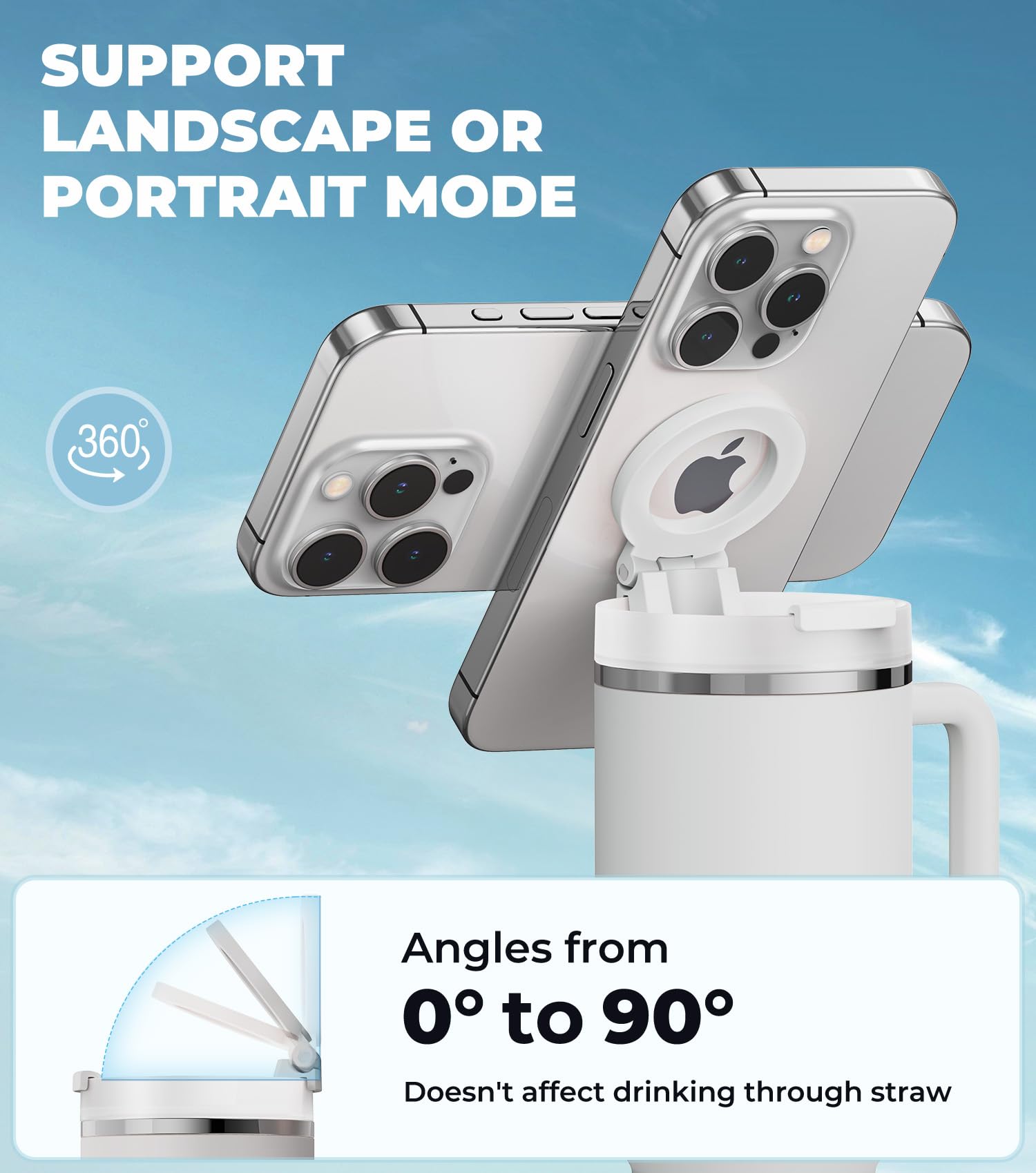 Magnetic Phone Holder for Stanley Cup Quencher H2.0 FlowState Tumbler - Foldable Stand Accessory for Hands-Free Use with All Phone Cases (Perfect for Gym, Car, Office & Outdoor Activities)