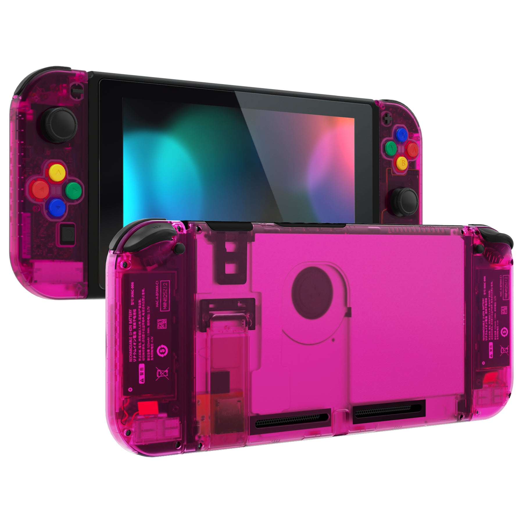 eXtremeRate Clear Candy Pink Back Plate & Full Button Set for Nintendo Switch & Joy-Con Controllers - DIY Replacement Shell for NS Console & Handheld Gaming - Perfect for Customization, Repair, and Gaming Enthusiasts