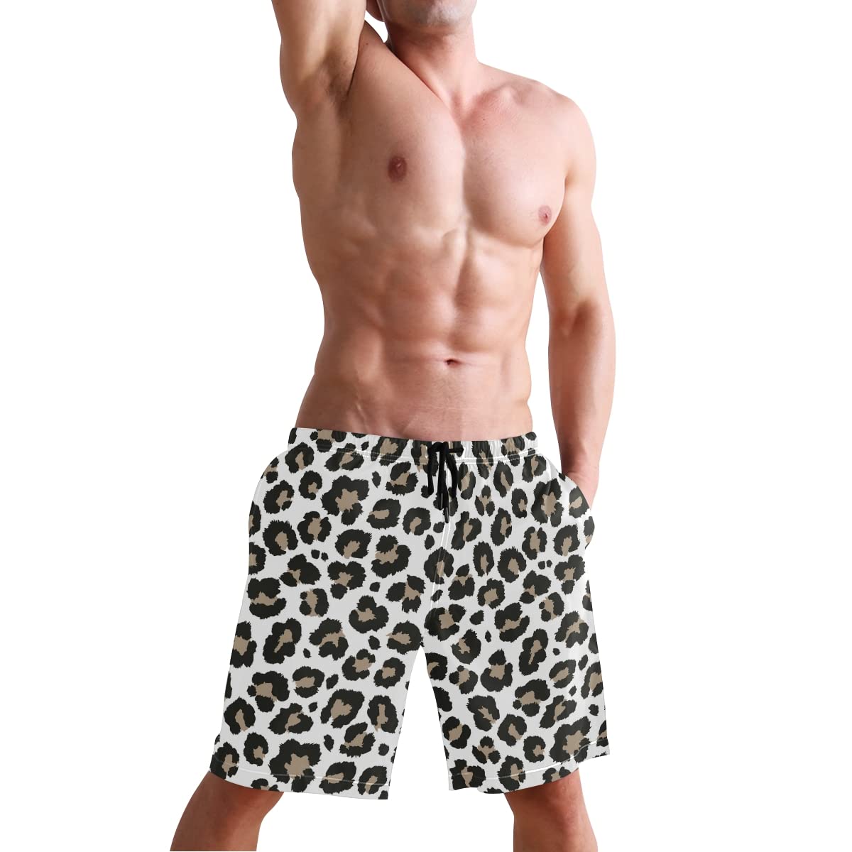 Men's Quick Dry Swim Trunks - Leopard Cheetah Print Board Shorts with Pockets | Animal Skin Design Beach Shorts for Swimming, Surfing & Summer Vacation