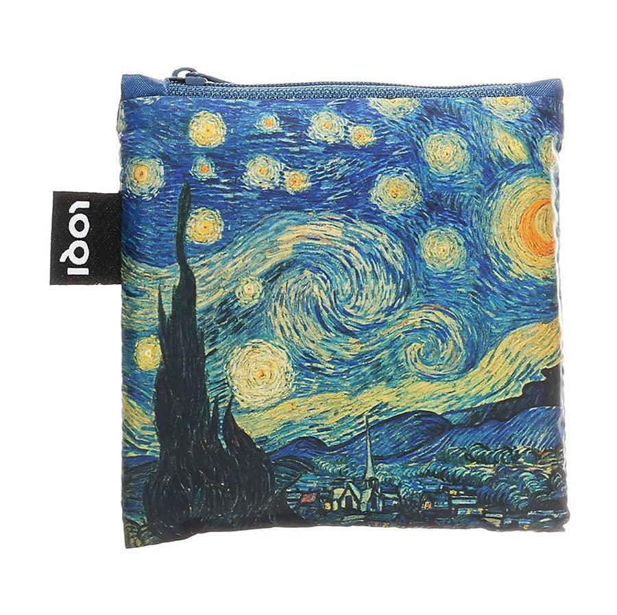 LOQI Foldable Reusable Shopping Bag - Starry Night Van Gogh Design - Lightweight & Eco-Friendly Tote for Groceries, Travel & Beach