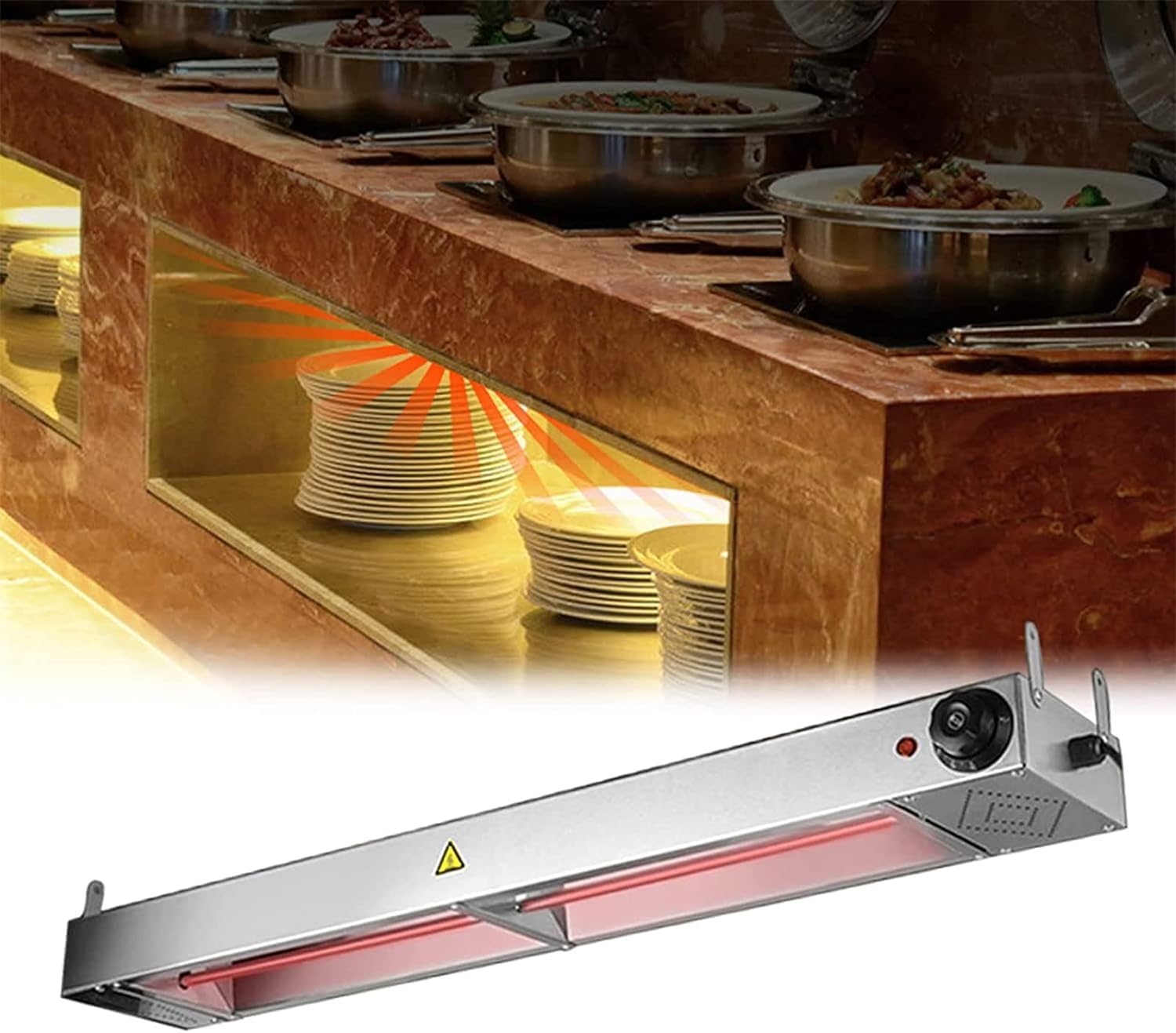 Commercial Food Heat Lamp - 60W Buffet Warmer with Hanging Chain for Restaurants, Catering & Home Use - Stainless Steel Hanging Heating Light (60x15x6.5cm) - Perfect for Keeping Food Warm at Buffets, Parties & Outdoor Events