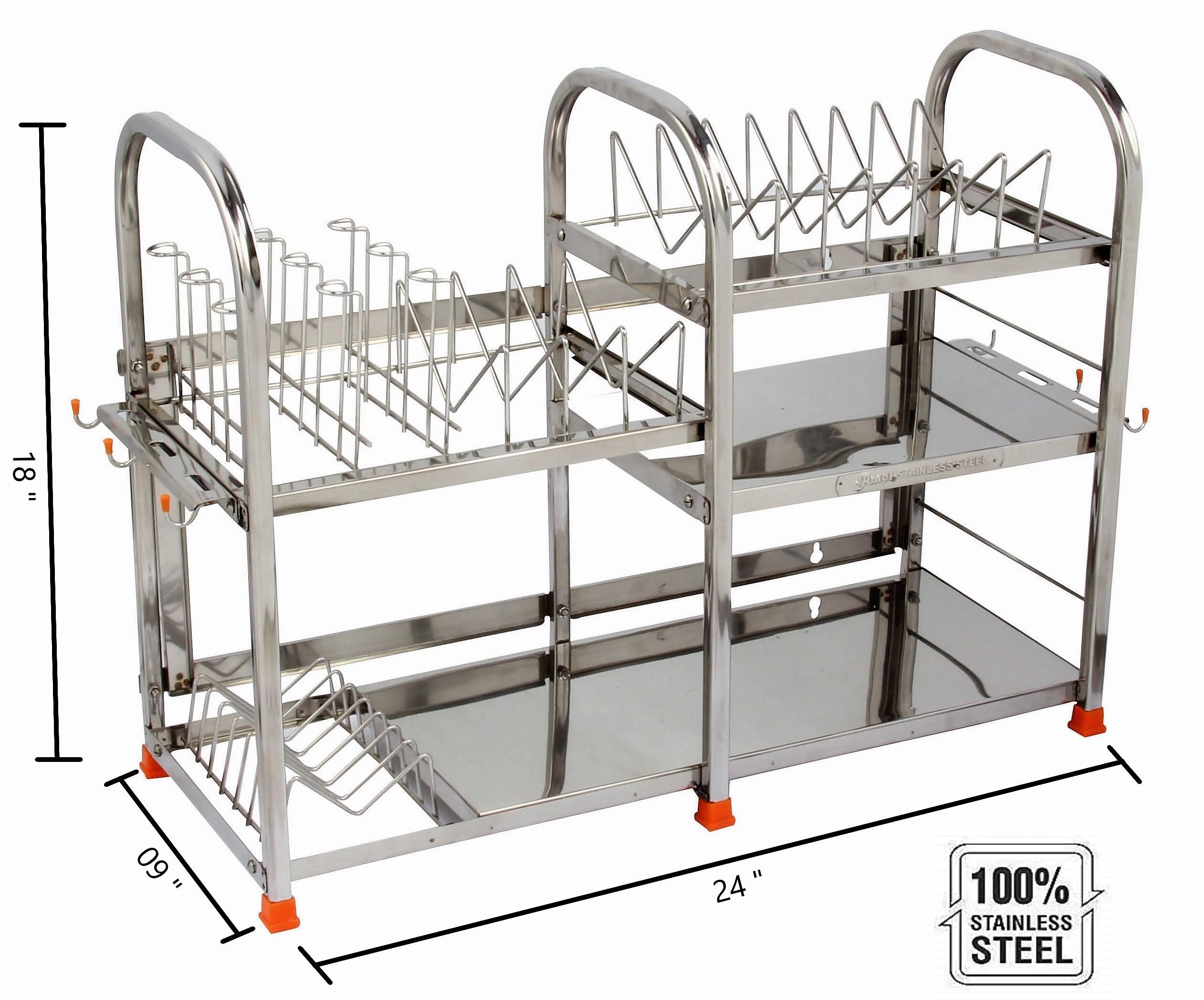AMOL® Premium Stainless Steel Dish Rack - Wall Mount & Utensil Holder | 18x24 Inch Kitchen Organizer for Countertop or Cabinet | Space Saving Drying Rack for Plates, Cups & Cutlery | Ideal for Small Kitchens, Apartments & RVs