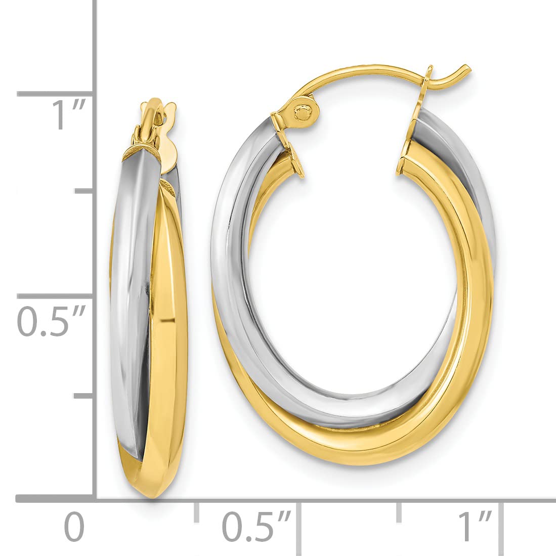 10K Two-Tone Gold Double Oval Hoop Earrings for Women - 23.8mm Polished Elegant Dangle Earrings - Perfect for Parties, Weddings & Everyday Wear