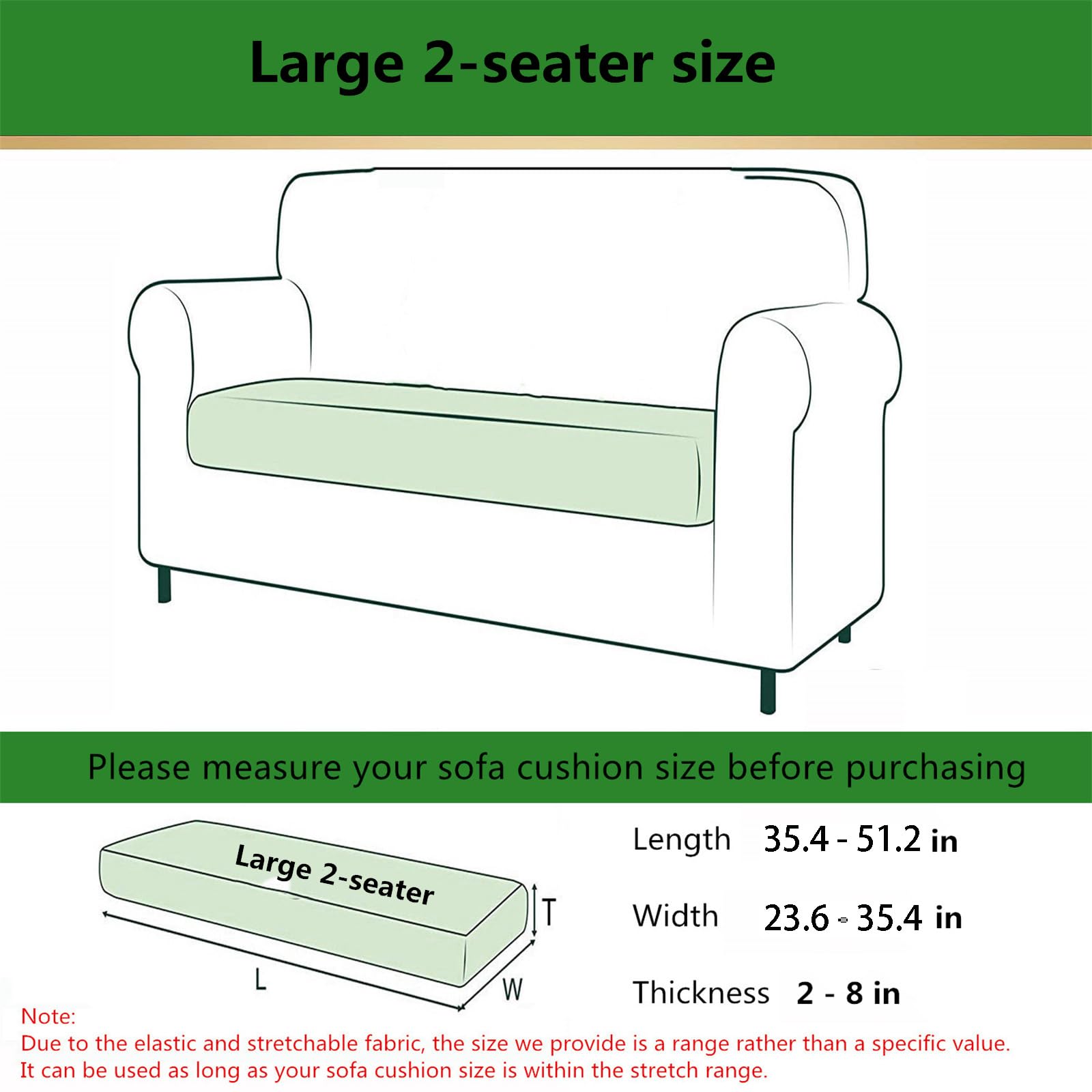 Stretch Waterproof Sofa Cushion Covers - High Elastic Fabric Slipcovers for 2-Seater Couches, Washable & Anti-Slip (White, Large) - Perfect for Living Room, Office, and Dorm Furniture Protection