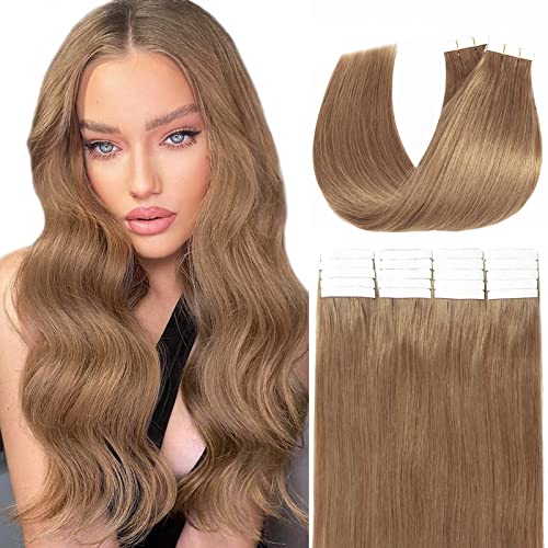 Loxxy Remy Human Hair Tape-In Extensions – Seamless Skin Weft, Natural Thick Golden Blonde #10 (20 Pieces, 50g/Pack, 18 Inch) – Double-Sided for Effortless Volume & Length – Perfect for Parties, Weddings & Everyday Styling