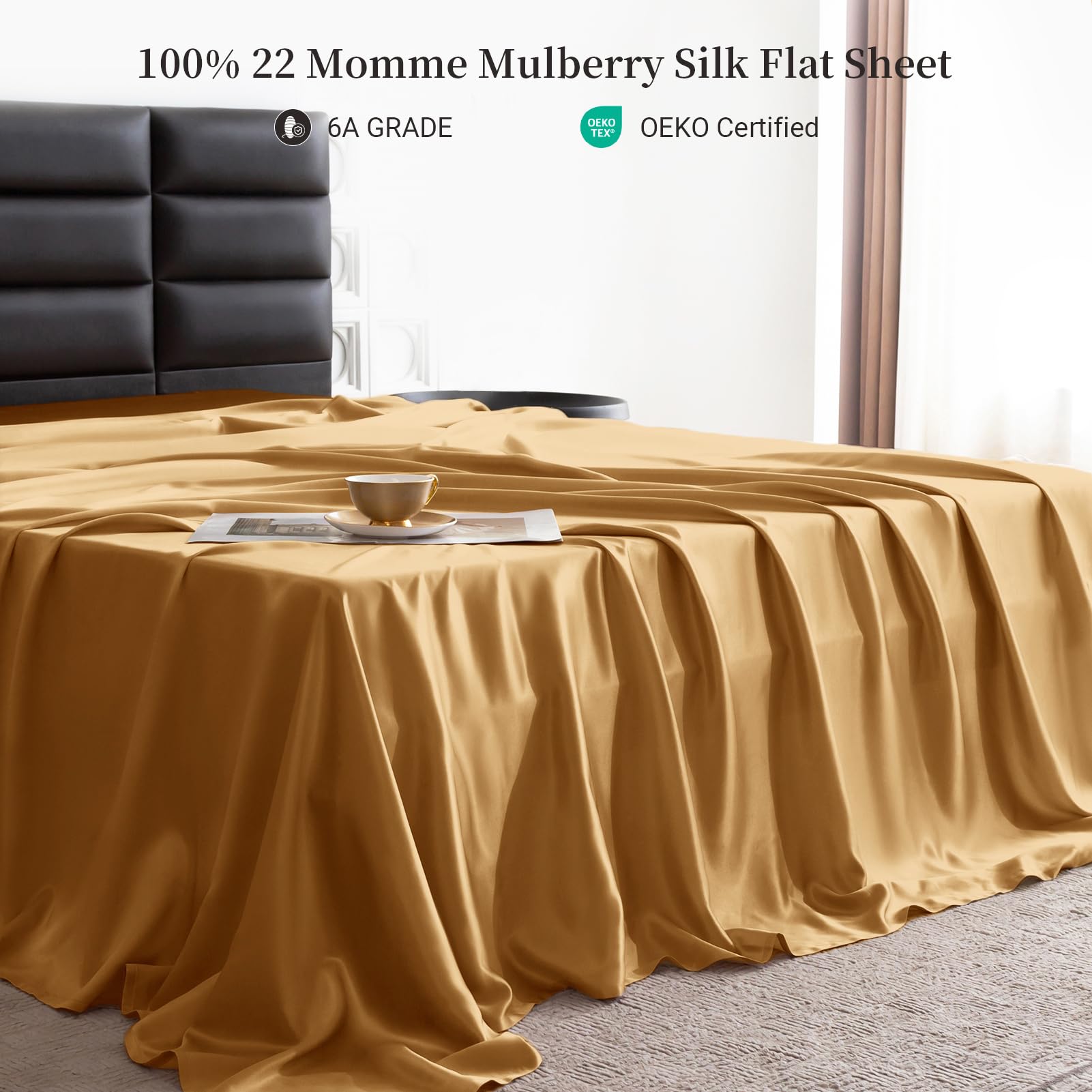 Luxury 22 Momme 7A+ Grade Silk Sheet Set 4-Piece (Cal King) - Premium 100% Mulberry Silk Bedding with Flat Sheet, Fitted Sheet & 2 Pillowcases - Ultra Soft, Breathable & Temperature Regulating for Year-Round Comfort - Perfect for Hot Sleepers, Sensitive Skin & Luxury Bedroom Decor