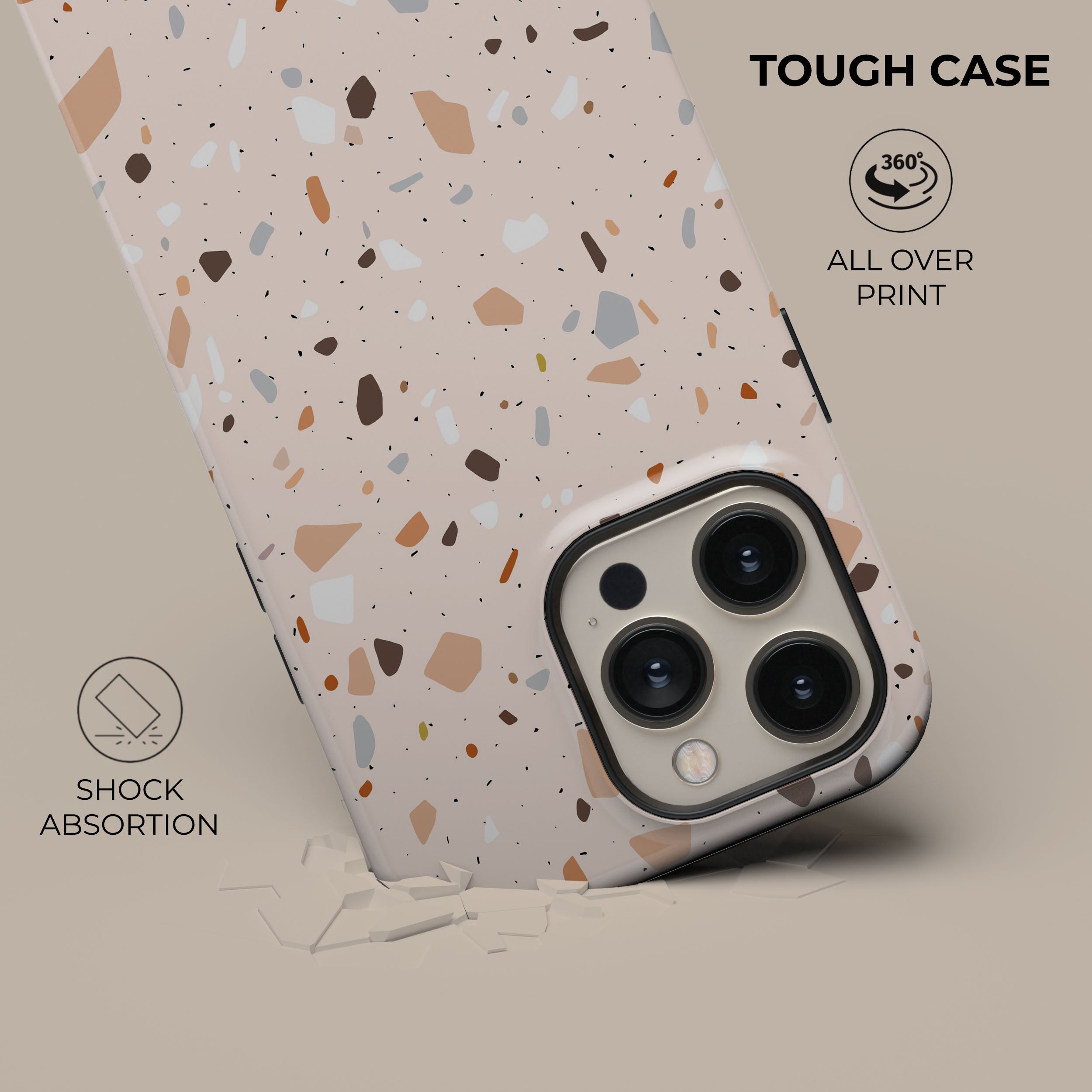Pink Terrazzo Marble Pattern Phone Case - Shockproof Protective Cover for iPhone 15/14/13/12/11 Pro Max - Stylish & Durable for Everyday Use, Travel, Work & Outdoor Activities