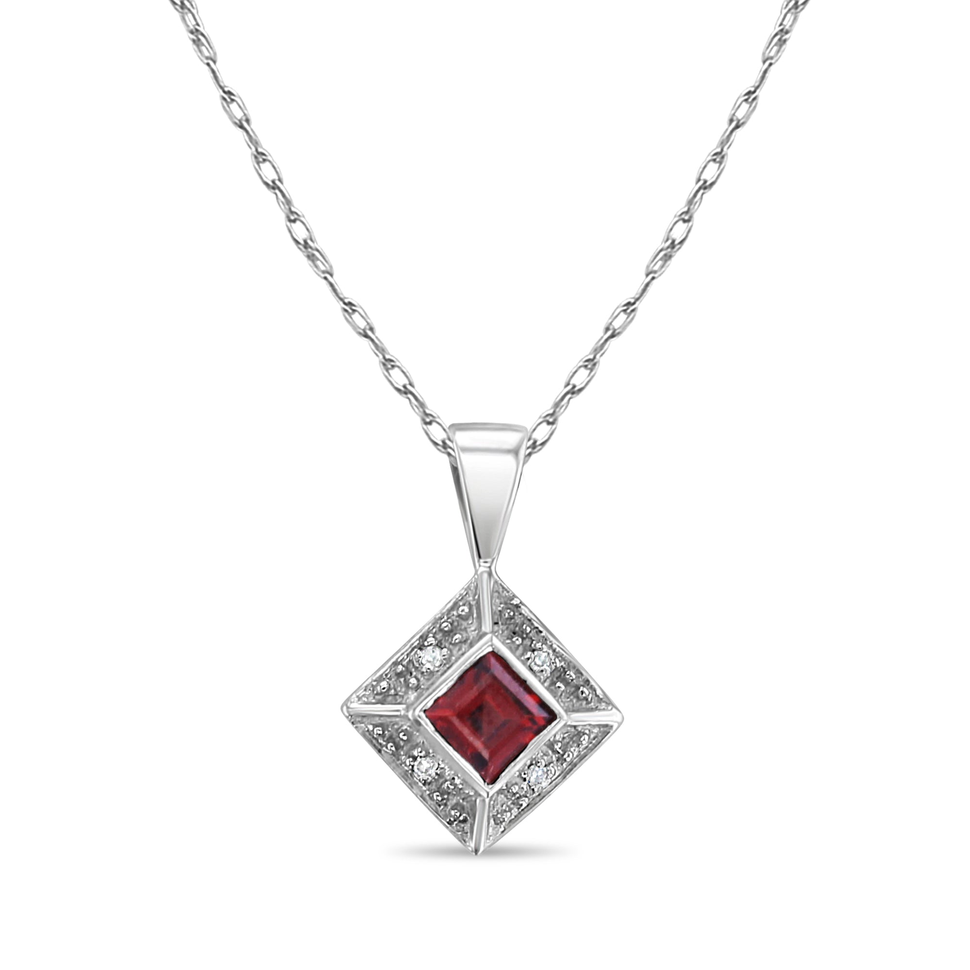 14k White Gold Garnet Necklace with Diamond Accents - Elegant Bead Setting Jewelry for Women, Perfect for Weddings, Anniversaries & Special Occasions