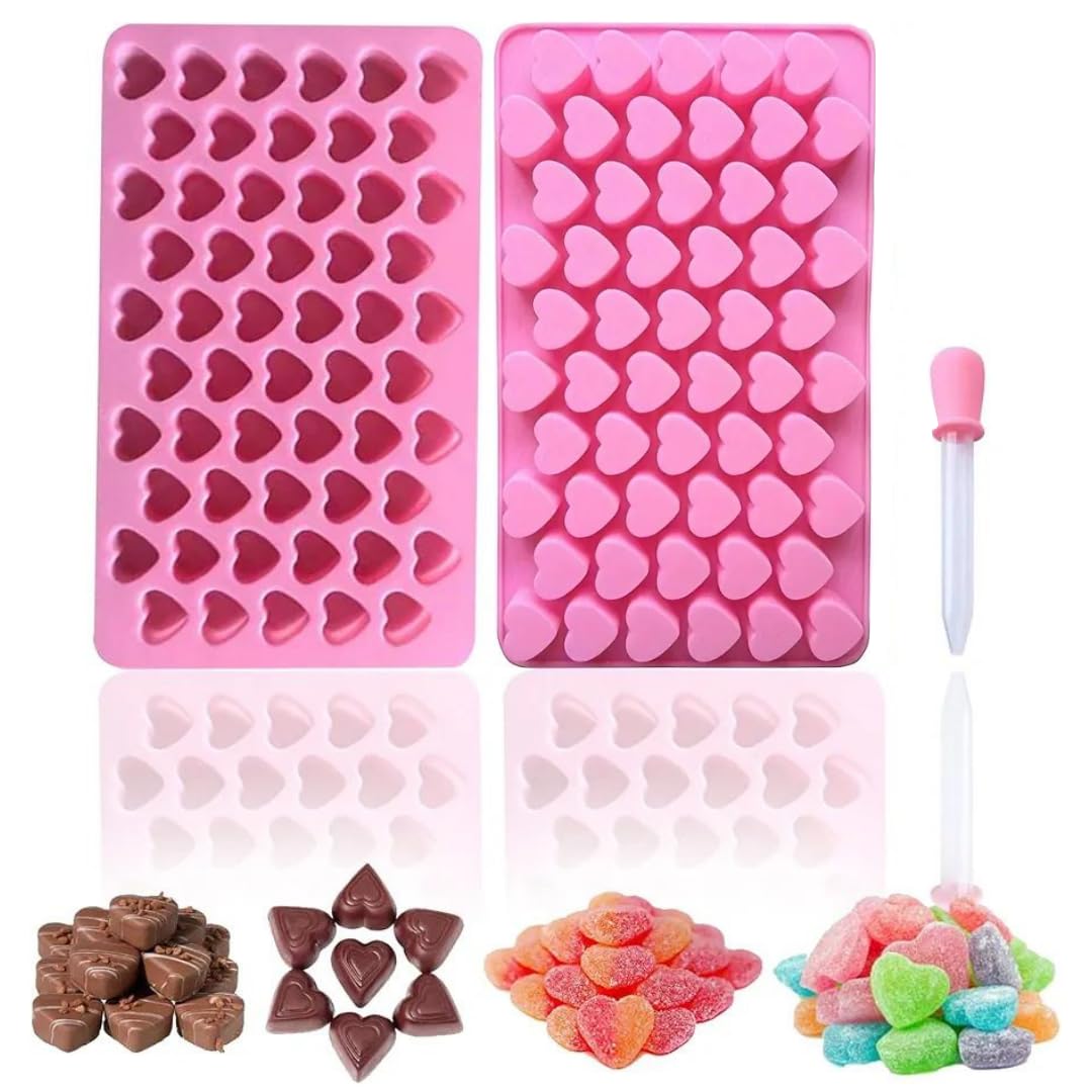 Skytail 55 Cavity Heart Silicone Mold with Dropper for Chocolate, Candy, Wax Melts - Perfect for DIY Treats, Candle Making, Ice Cubes & Aromatherapy Gifts | Valentine's Day, Wedding Favors, Party Decorations