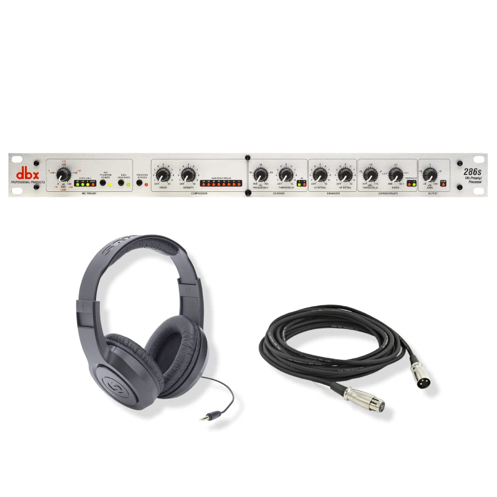 dbx 286s Professional Microphone Preamp & Channel Strip with Over-Ear Headphones, XLR Cable & StreamEye Cloth - Perfect for Podcasting, Streaming & Home Studio Recording