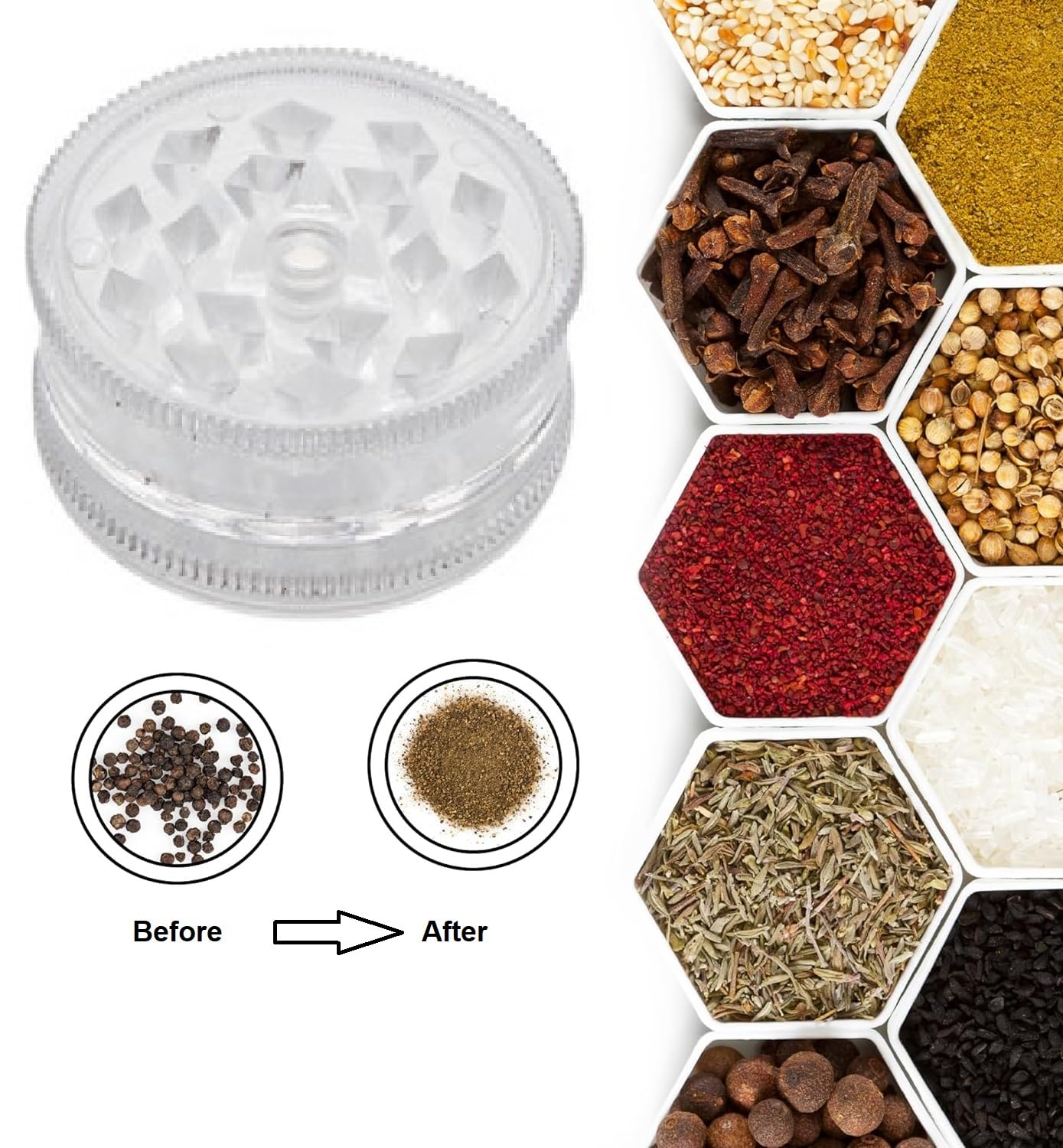 Premium Acrylic Magnetic Spice Grinder Set - 2-Piece Clear Kitchen Spice Mill for Fresh Herbs, Peppercorns & Seasonings - Perfect for Cooking, Baking & Gourmet Meal Prep