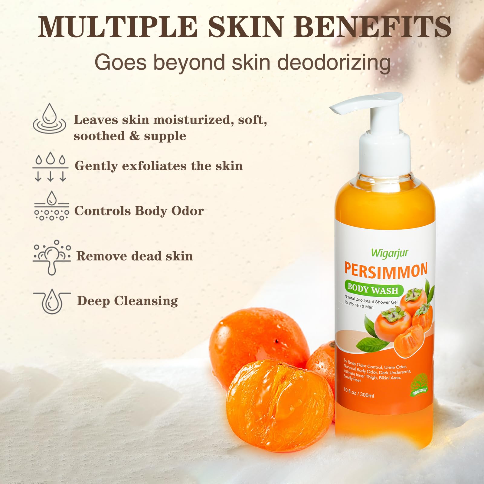 Natural Persimmon & Green Tea Body Wash for Odor Control - Deodorizing Bar Soap for Strong Smells, Foot Odor & Senior Care - Gentle Cleansing for Sensitive Skin - Perfect for Daily Hygiene & Elderly Bathing Needs