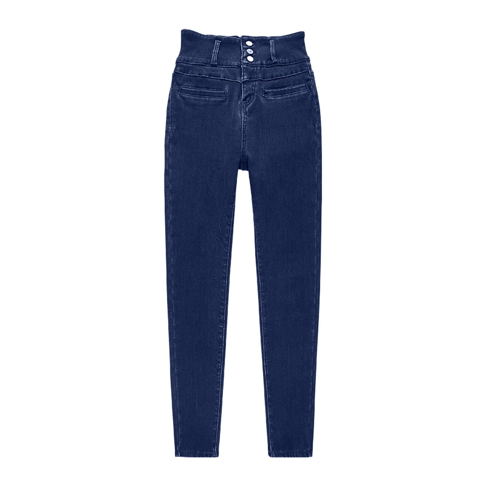 High Waisted Fleece Lined Ripped Jeans for Women - Plus Size Stretch Denim Pencil Pants (Winter Warm, Casual Wear, Office & Night Out)