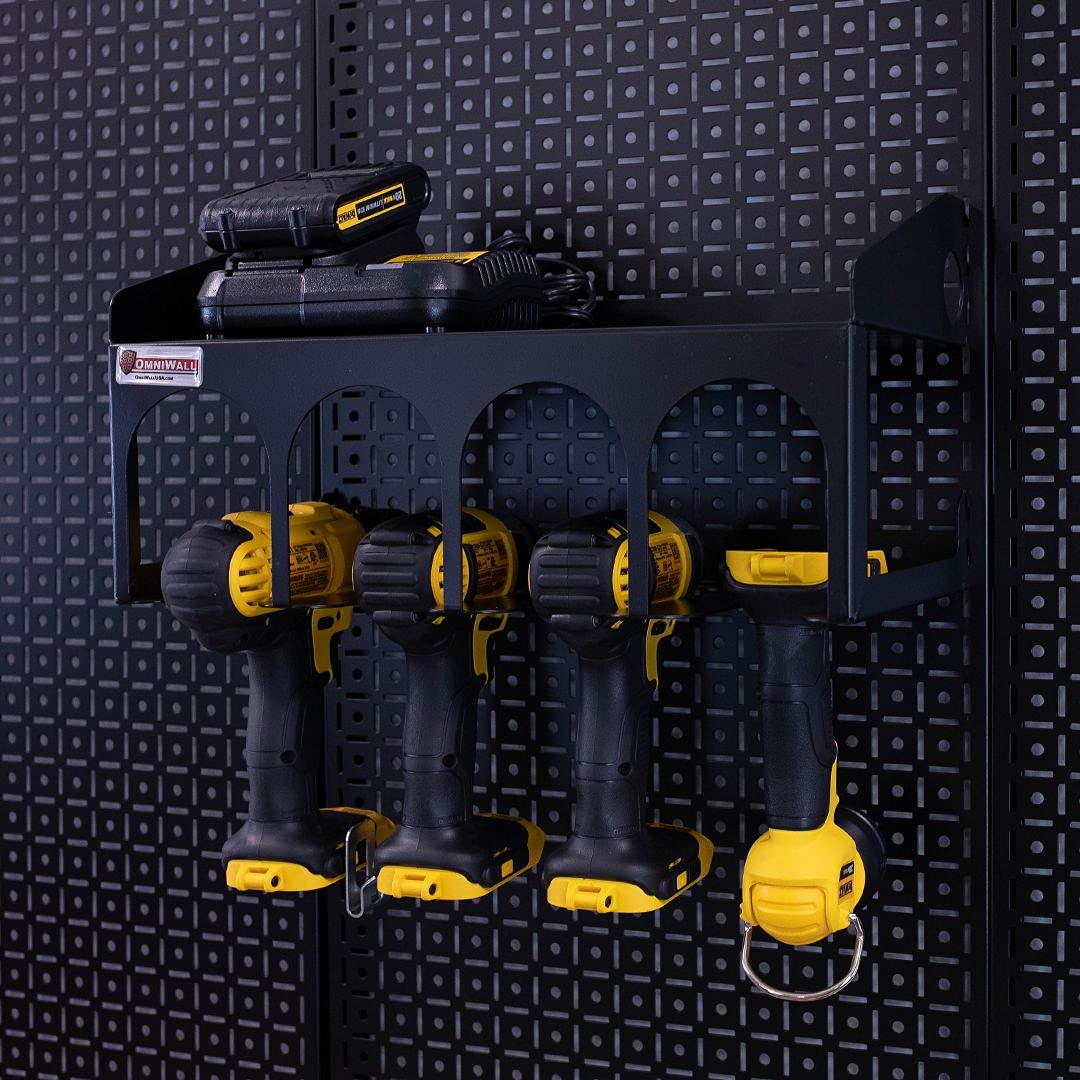 **Black Cordless Drill Holder - Wall Mount Tool Organizer System for Garage, Workshop & DIY Projects**