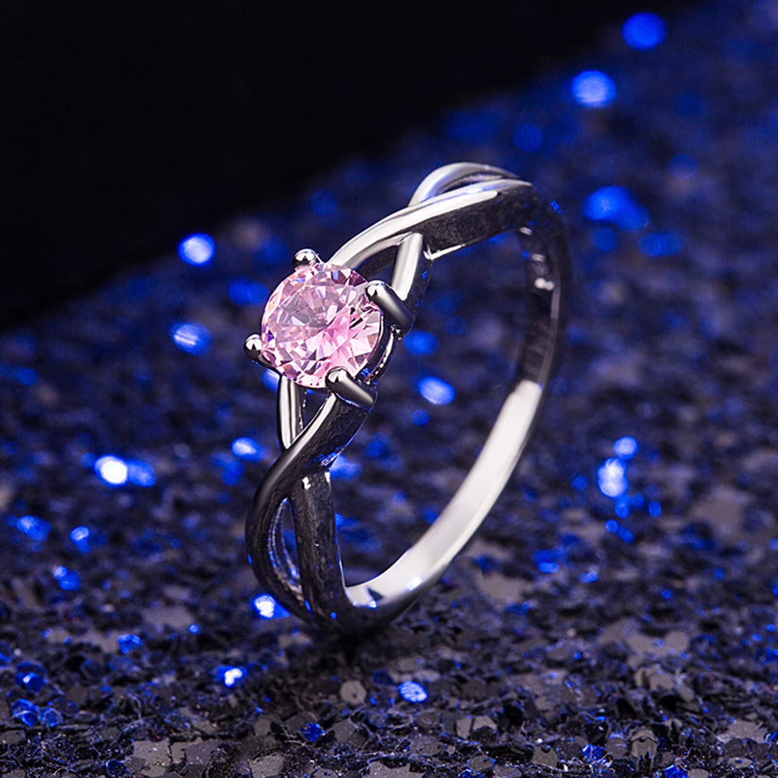 Elegant Silver Crystal Rhinestone Cocktail Eternity Ring for Women - Promise Band & Wedding Jewelry (Pink, Size 10) | Perfect for Engagement, Anniversary Gifts & Special Occasions
