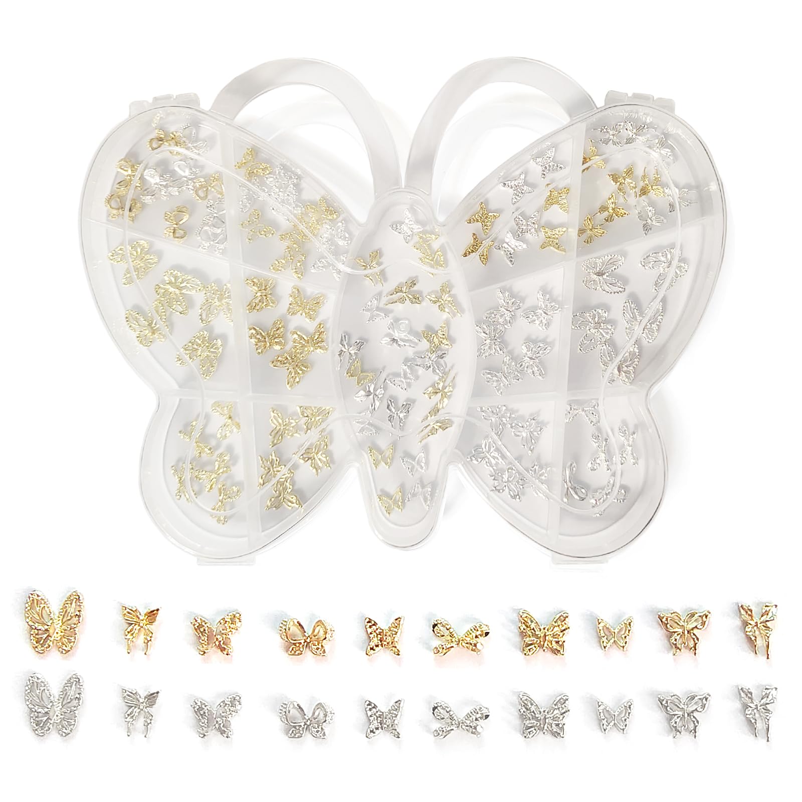 100 PCS 3D Butterfly Nail Charms - Gold & Silver Nail Art Decorations for Acrylic Nails, Manicure Designs | Perfect for DIY Nail Art, Salon Professionals, and Special Occasions