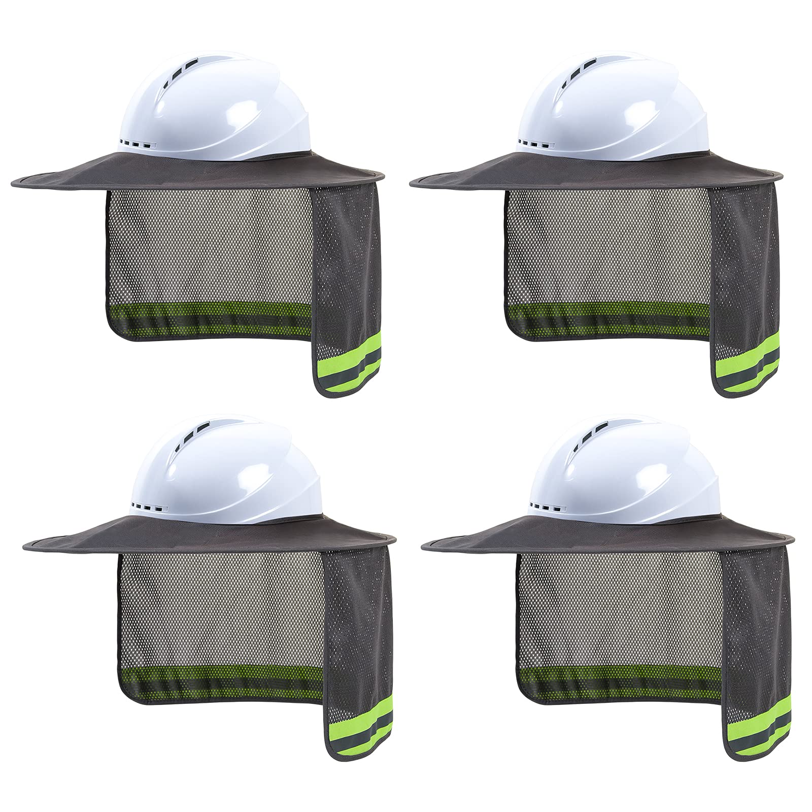 High Visibility Hard Hat Sun Shade with Reflective Strip - Full Brim Sun Visor Neck Shade for Construction & Outdoor Work (4 Pack, Grey) - Perfect for Construction Sites, Road Work & Hot Weather Protection