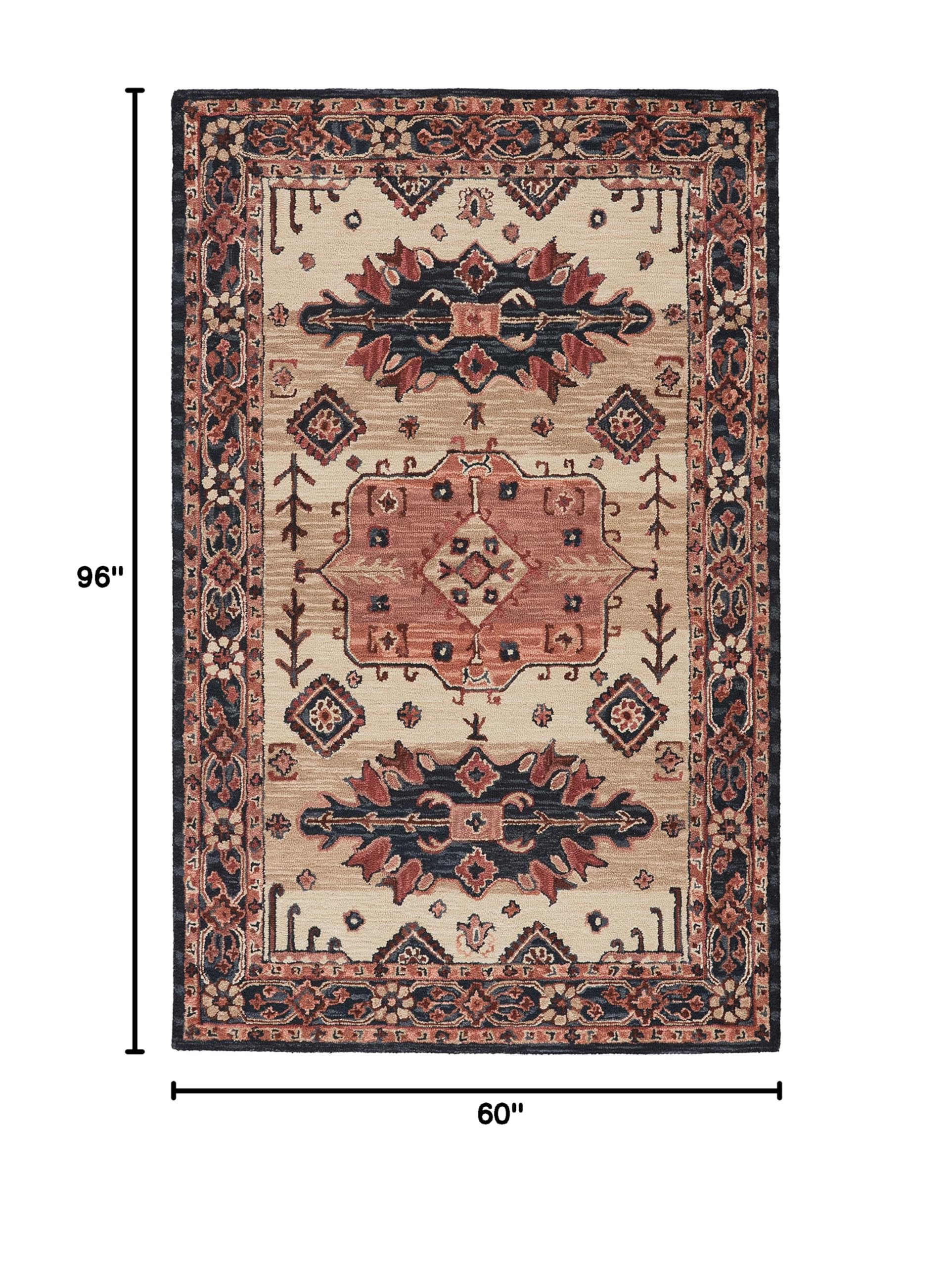 Jaipur Living Washable 5x8 Area Rug - Boho Chic Pink & Dark Blue Modern Rug | Perfect for Living Room, Bedroom & Dorm Decor