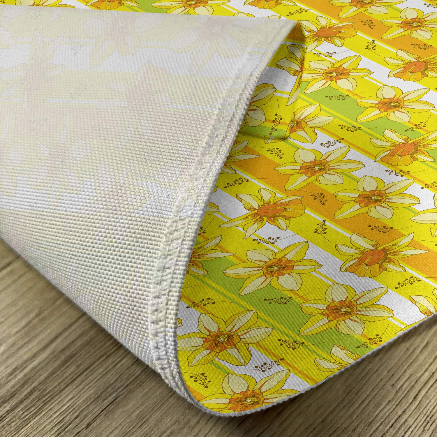 Ambesonne Floral Place Mats Set of 4 - Yellow Daffodil & Narcissus Spring Table Mats with Striped Backdrop, Washable Fabric Placemats for Dining Room & Kitchen Decor in Yellow & Apple Green - Perfect for Spring Parties, Easter Brunch & Farmhouse Table Settings