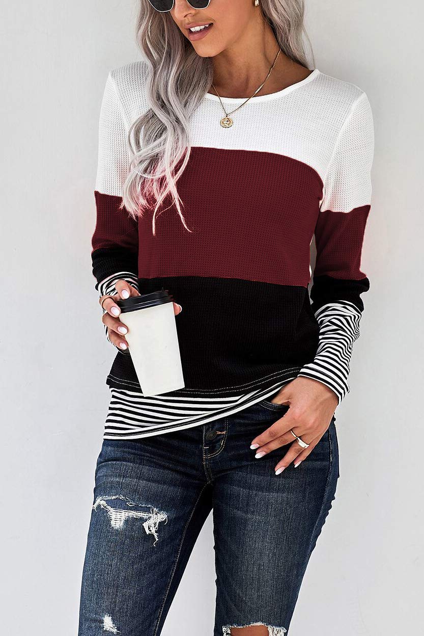 Trendy Women's Long Sleeve Color Block T-Shirts - Stylish Casual Tops for Everyday Wear | Perfect for Work, Outings & Layering Outfits