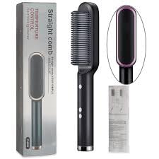 POCKETFRIENDIES 909 Ceramic PTC Heating Hair Straightener Brush - 5 Temperature Settings, Professional Straightening Comb for Women, Styling Tool for Smooth & Sleek Hair at Home or Salon (Multicolor, B389)