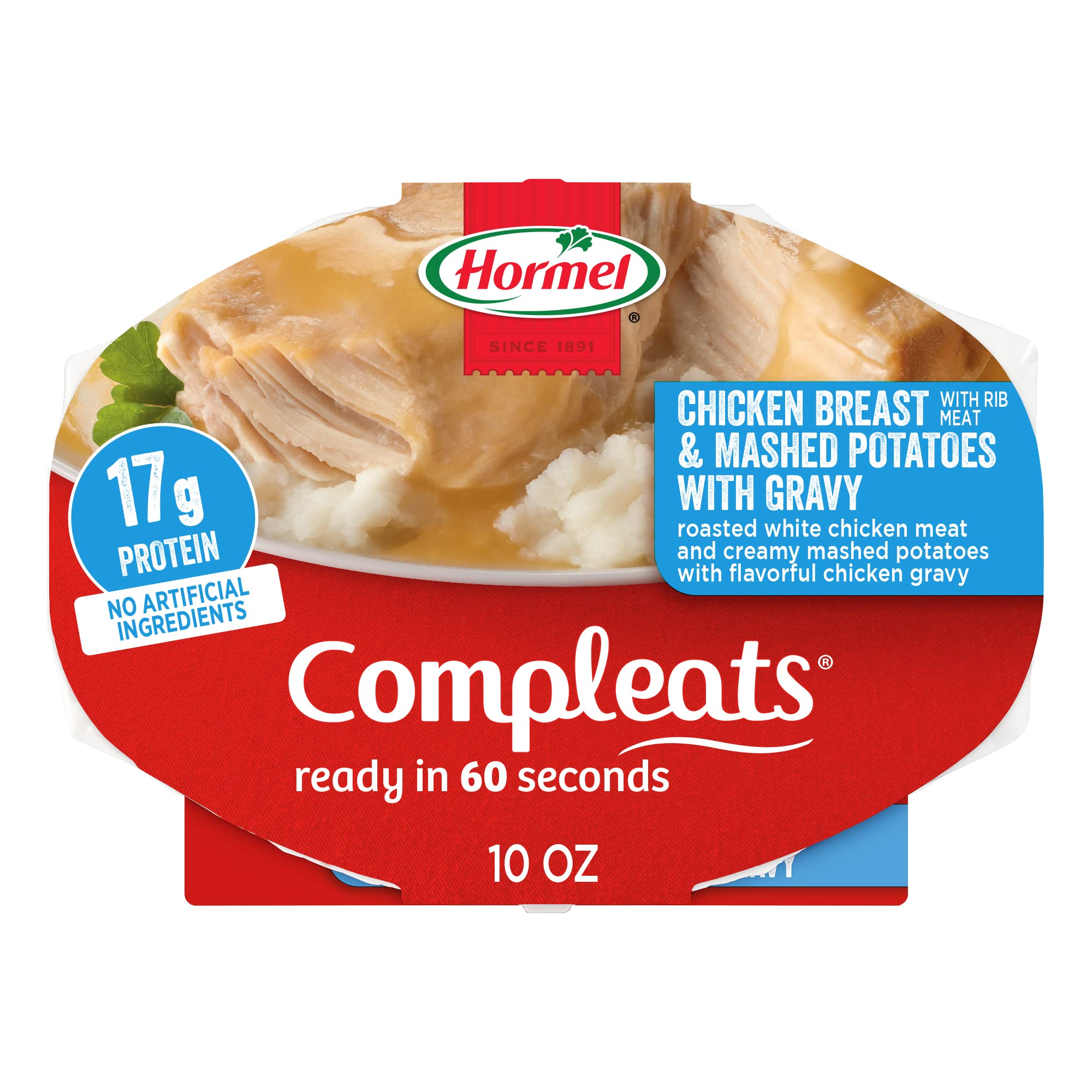 HORMEL COMPLEATS Chicken Breast & Mashed Potatoes With Gravy - Microwave Ready Meal Tray, 10 oz (Pack of 6) - Quick Lunch, Office Meal, or Emergency Food Supply