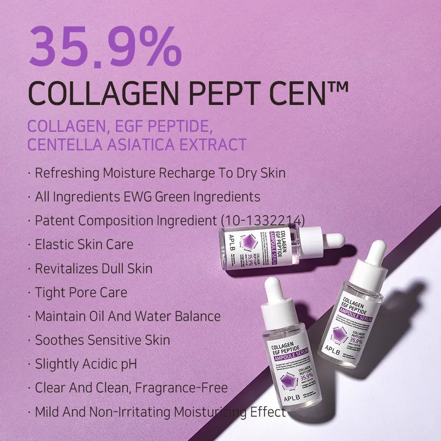 APLB Collagen EGF Peptide Ampoule Serum 40ml - Anti-Aging Face Serum for Wrinkles & Fine Lines - Hydrating & Firming Skin Care for Daily Use & Night Routine