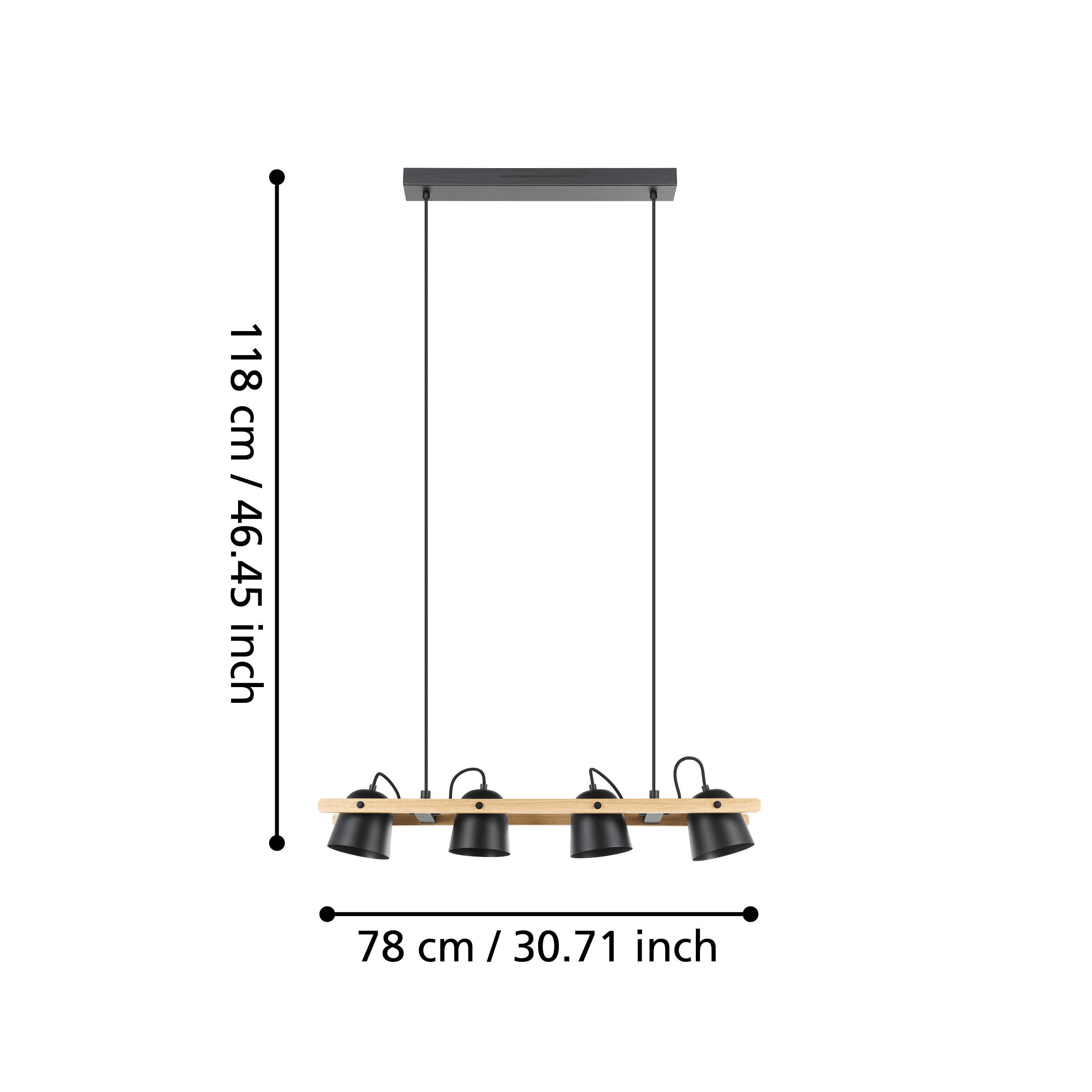 Eglo Connect Hornwood Z Smart LED Pendant Light - Modern Wood & Black Metal Design for Kitchen Island, Dining Room, or Living Room Lighting