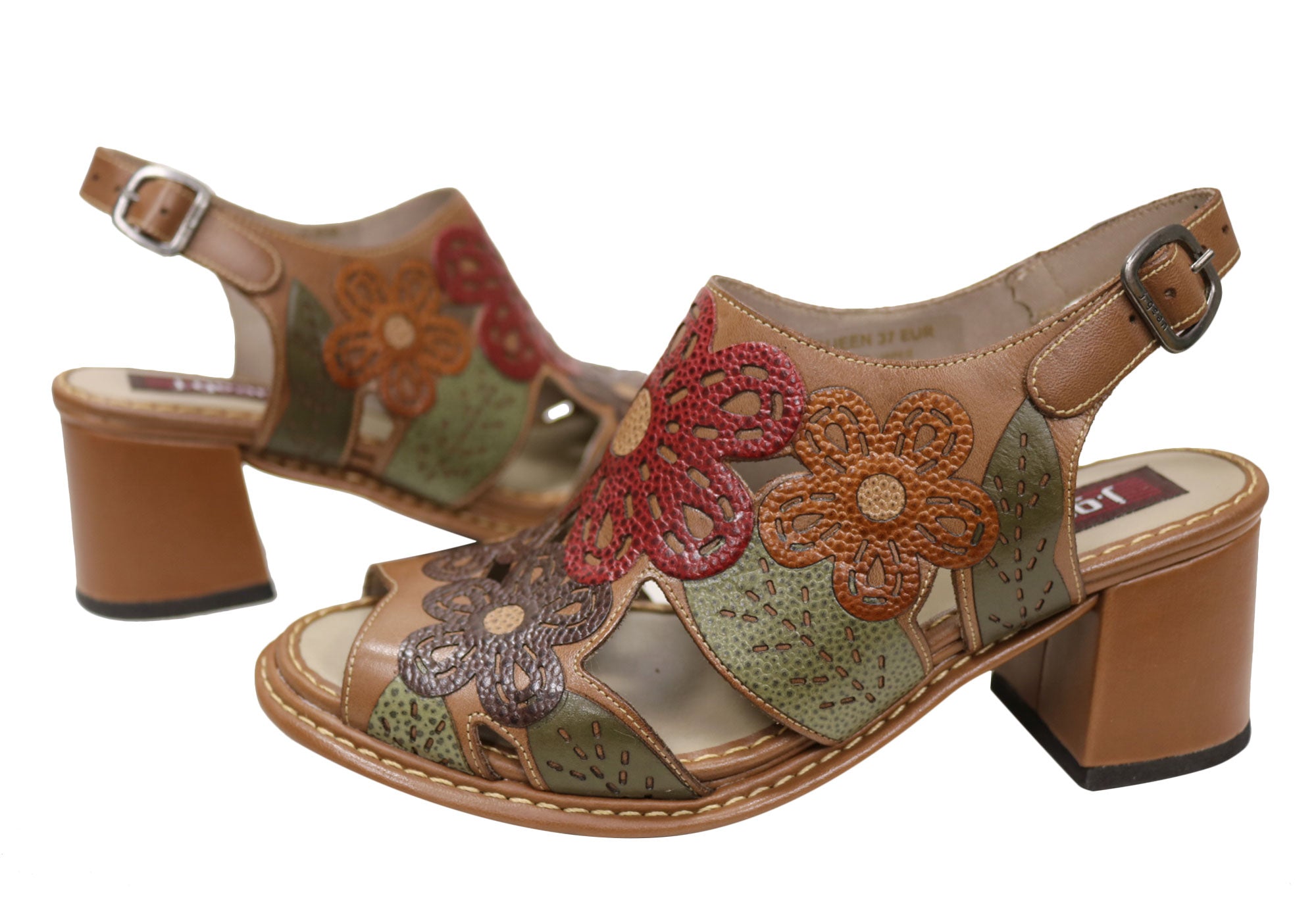 J Gean Queen Women's Comfortable Leather Heel Sandals - Handmade in Brazil - Perfect for Weddings, Parties & Office Wear