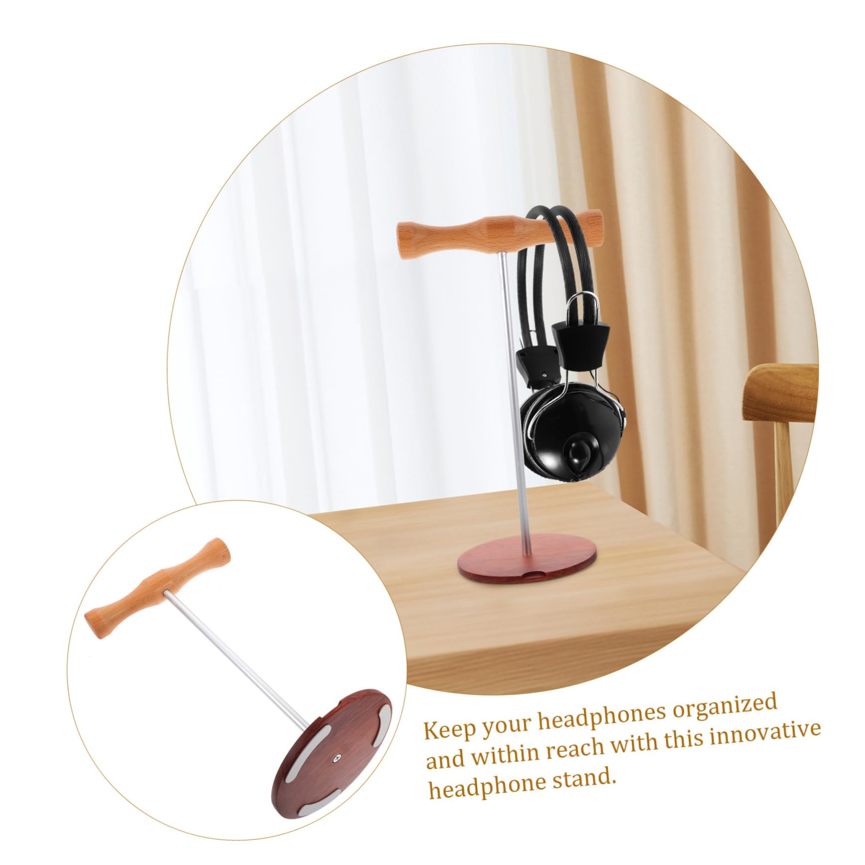 Premium Wooden Headphone Stand with Metal Rod - Elegant Display Holder for Headphones & Earphones - Perfect for Home, Office & Gaming Setup
