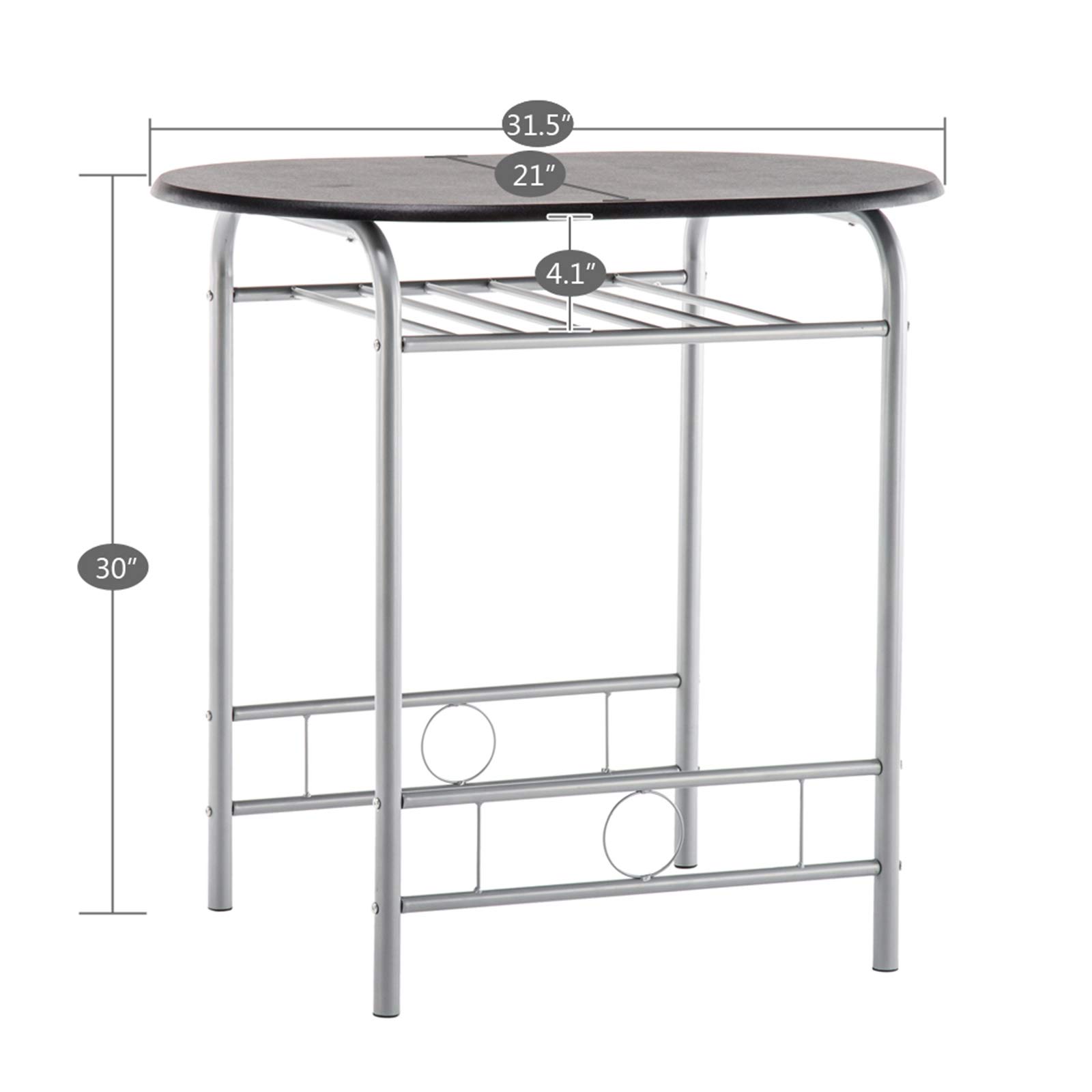 GT2-LY Breakfast Table Set with 2 Chairs - Compact Dining Table for Small Spaces, Kitchen, Game Room & Apartment - Modern Black Finish for Home & Office Use