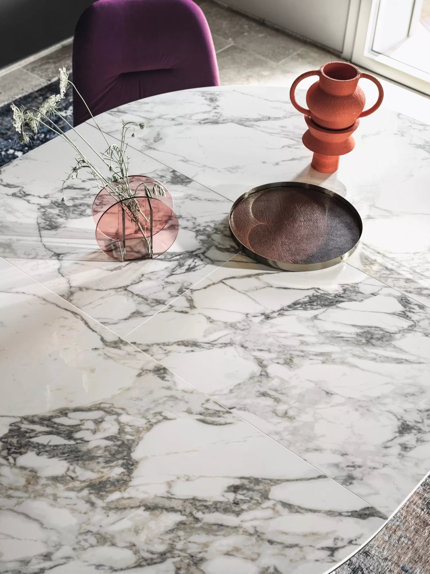 Barone Extendable Round Marble Dining Table - Expandable Ceramic Top Kitchen Table for 4-6 People | Perfect for Small Spaces, Dinner Parties & Family Gatherings