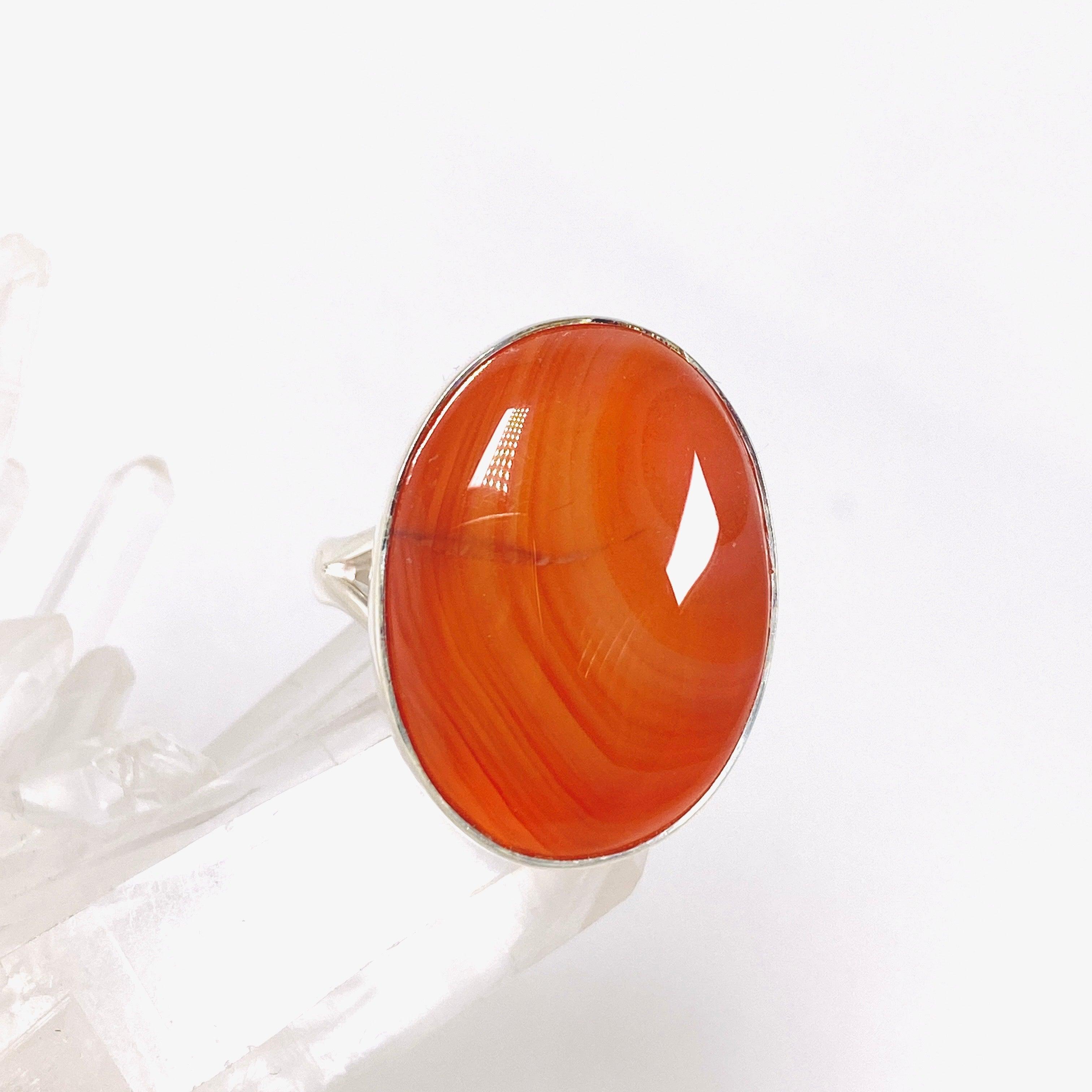 Natural Carnelian Oval Ring - Size 9 Sterling Silver Gemstone Jewelry KRGJ2861 | Elegant Gift for Women, Birthday & Anniversary Present