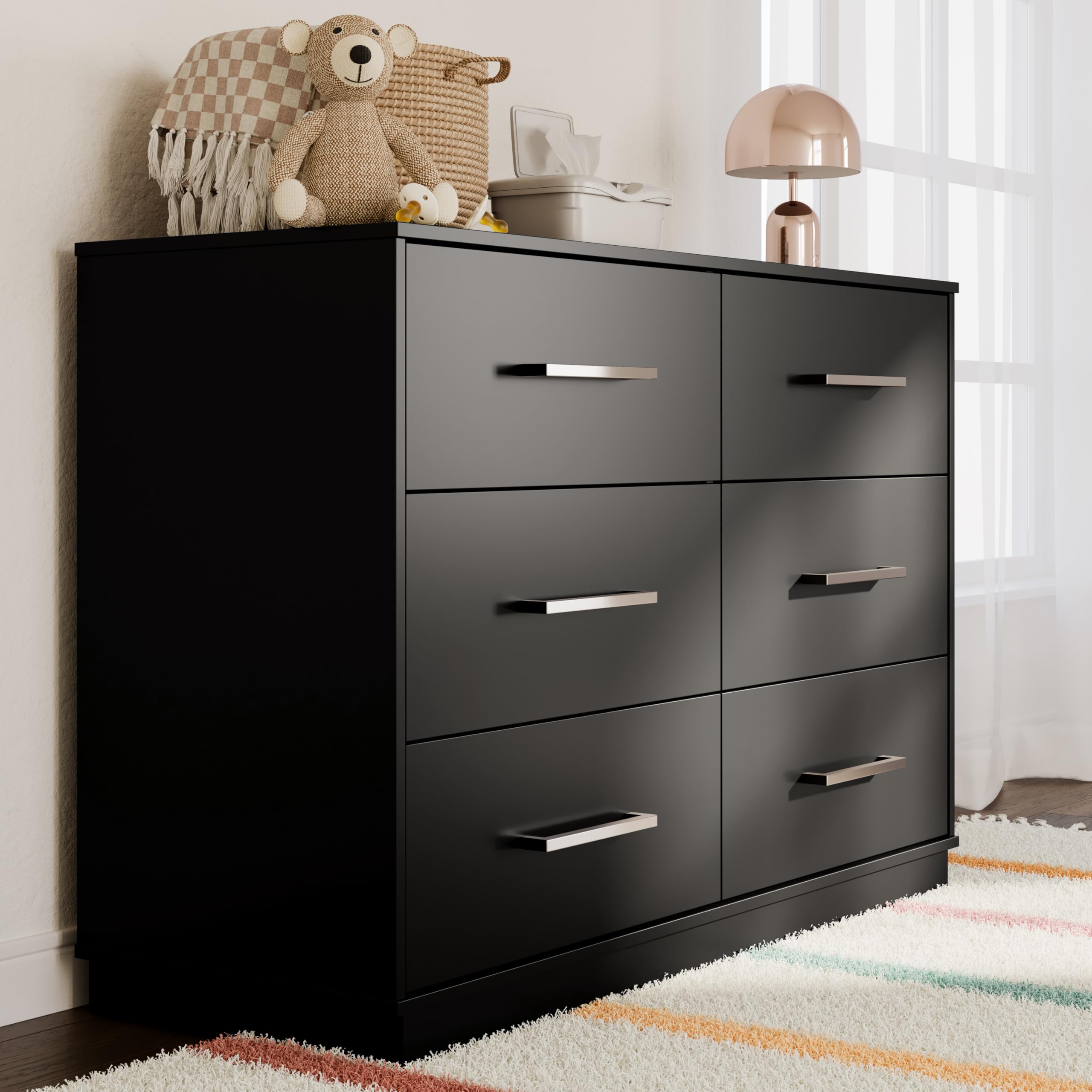 Graco Essentials 6-Drawer Kids Dresser in Black - GREENGUARD Gold Certified Nursery Dresser with Secure Interlocking Drawer System | Perfect for Baby Rooms, Toddler Bedrooms & Children's Storage Needs