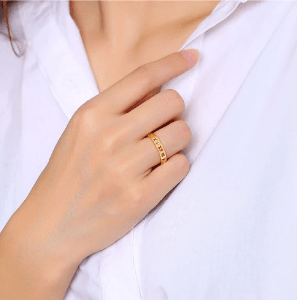 14K Gold Roman Numerals Wedding Band Ring for Women - Elegant Anniversary Gift for Her, Perfect for Engagements, Weddings & Special Occasions