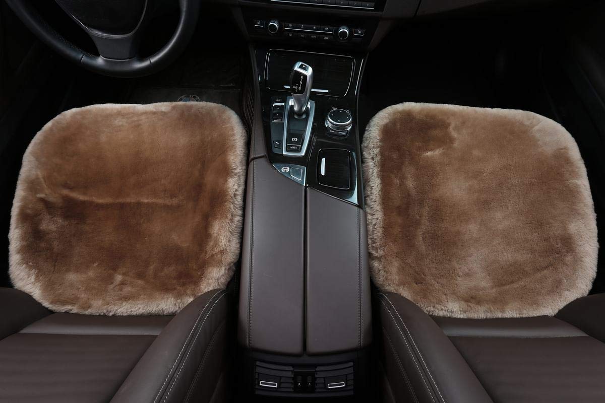 Premium Natural Sheepskin Seat Cushion Cover - 100% Genuine Wholehide Short Wool Car Seat Pad, Universal Fit for Cars, Trucks, SUVs & Vans (Light Tan) - Luxury Comfort for Long Drives & Cold Weather Protection