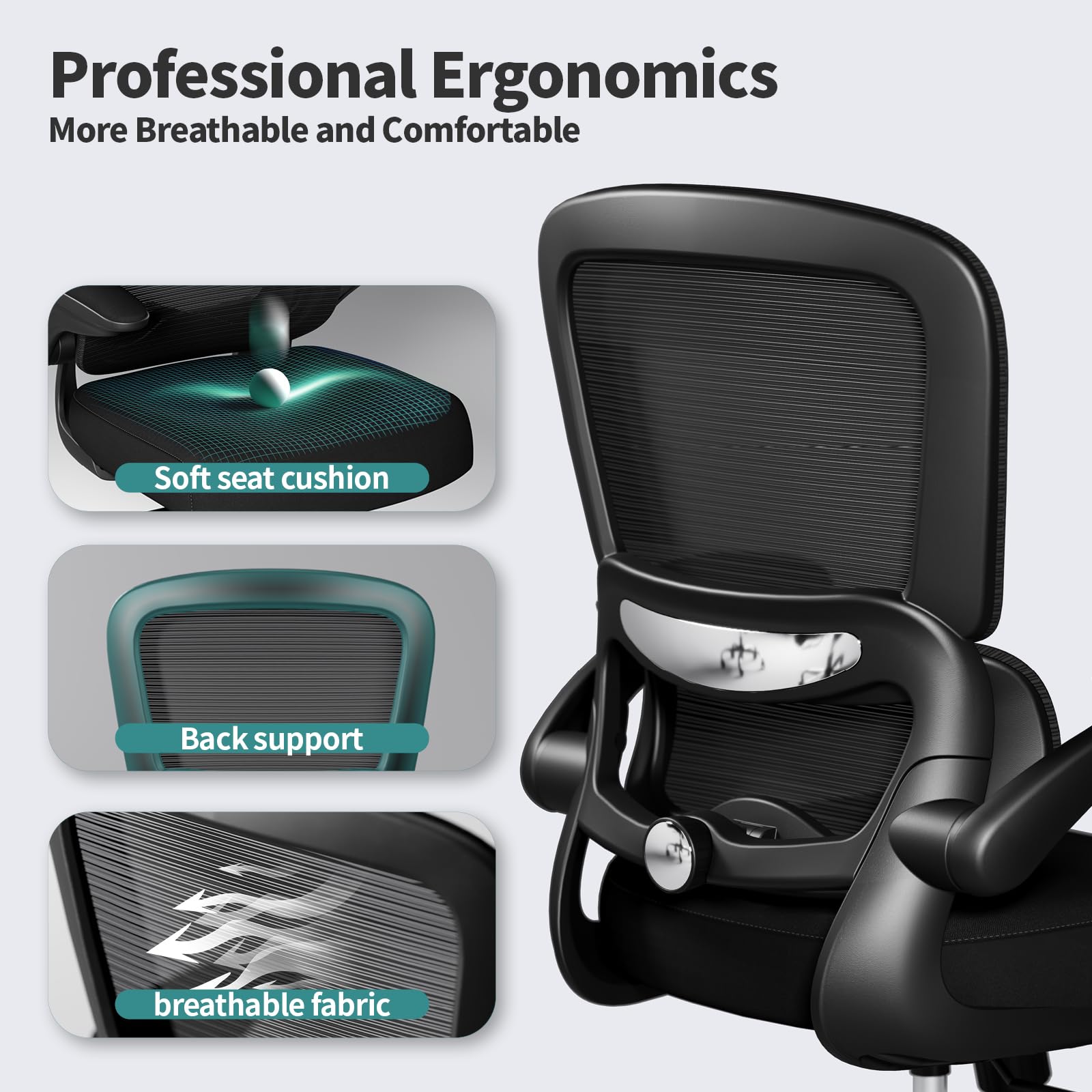 Ergonomic Office Chair with Adjustable Lumbar Support - Mesh Back Computer Desk Chair for Home & Executive Office - Comfortable Task Chair with Breathable Mesh Design (Black) - Perfect for Long Work Hours, Gaming, and Remote Work Setup