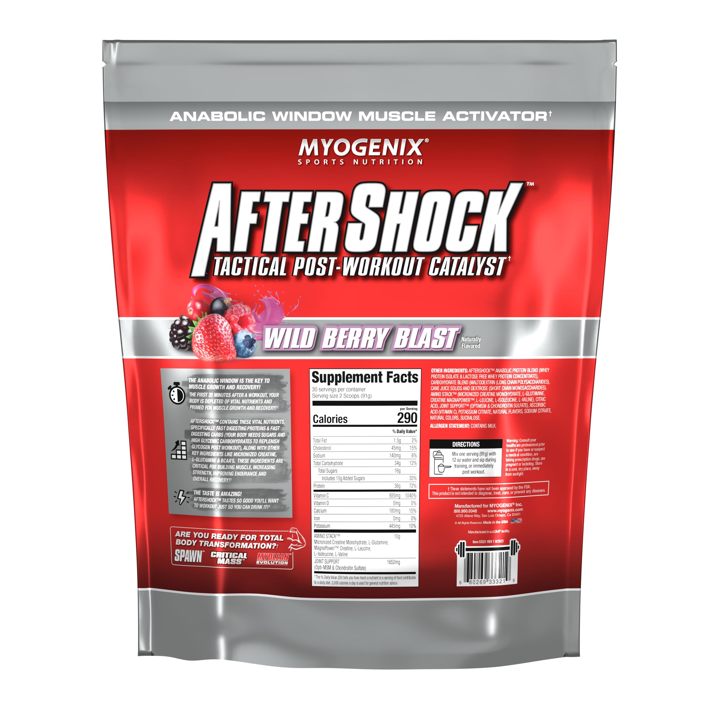 Myogenix Aftershock Post Workout Recovery Protein Powder - 6lbs Wildberry Blast | Whey Protein for Muscle Growth & Recovery | Contains Creatine, Glutamine & BCAAs | Ideal for Gym Workouts & Post-Training Recovery