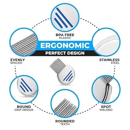 INSIME Steel Lice Comb for Kids, Women & Men | Professional Nit & Lice Egg Remover | Anti-Lice Treatment Comb for Head Lice Removal | Durable Stainless Steel Lice Comb for Home & Travel Use (Pack of 1)
