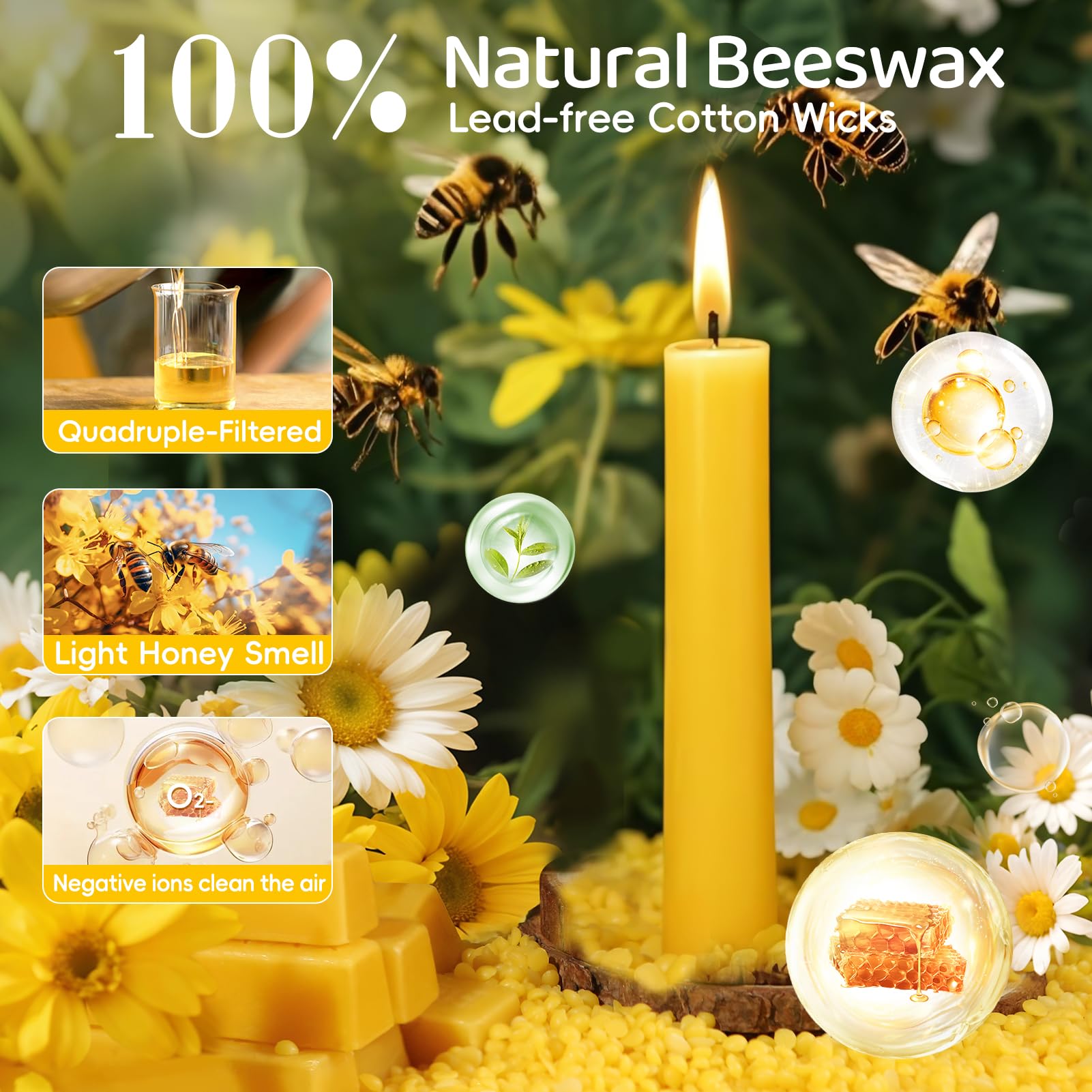 18 Pack Natural Beeswax Taper Candles - 9 Inch Dripless Pure Beeswax Candlesticks, 10 Hour Burn Time, Unscented Smokeless Dinner Candles for Romantic Dining, Wedding Centerpieces & Home Decor
