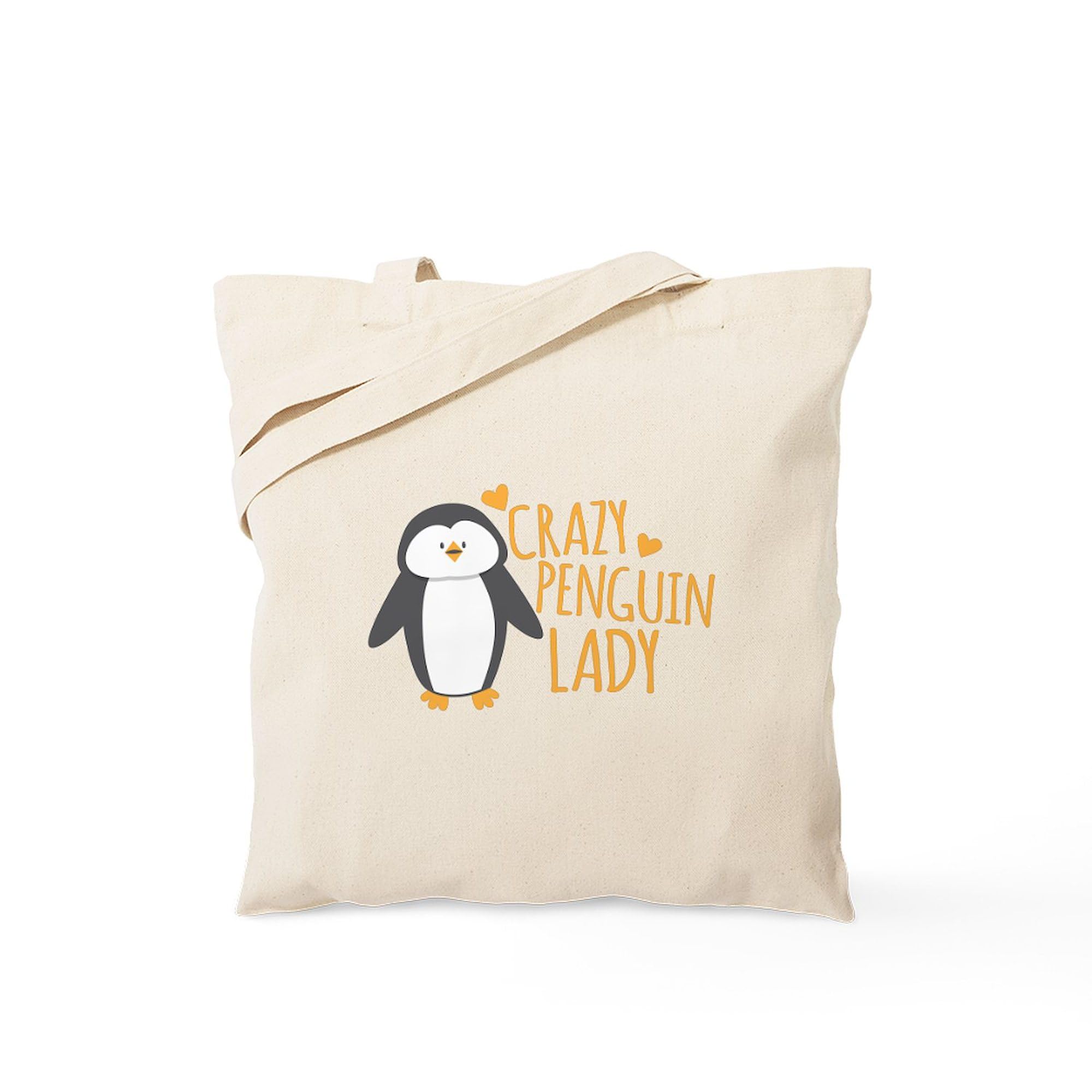 Crazy Penguin Lady Tote Bag - Natural Canvas Reusable Shopping Bag for Women | Eco-Friendly Grocery Tote, Beach Bag & Everyday Carry