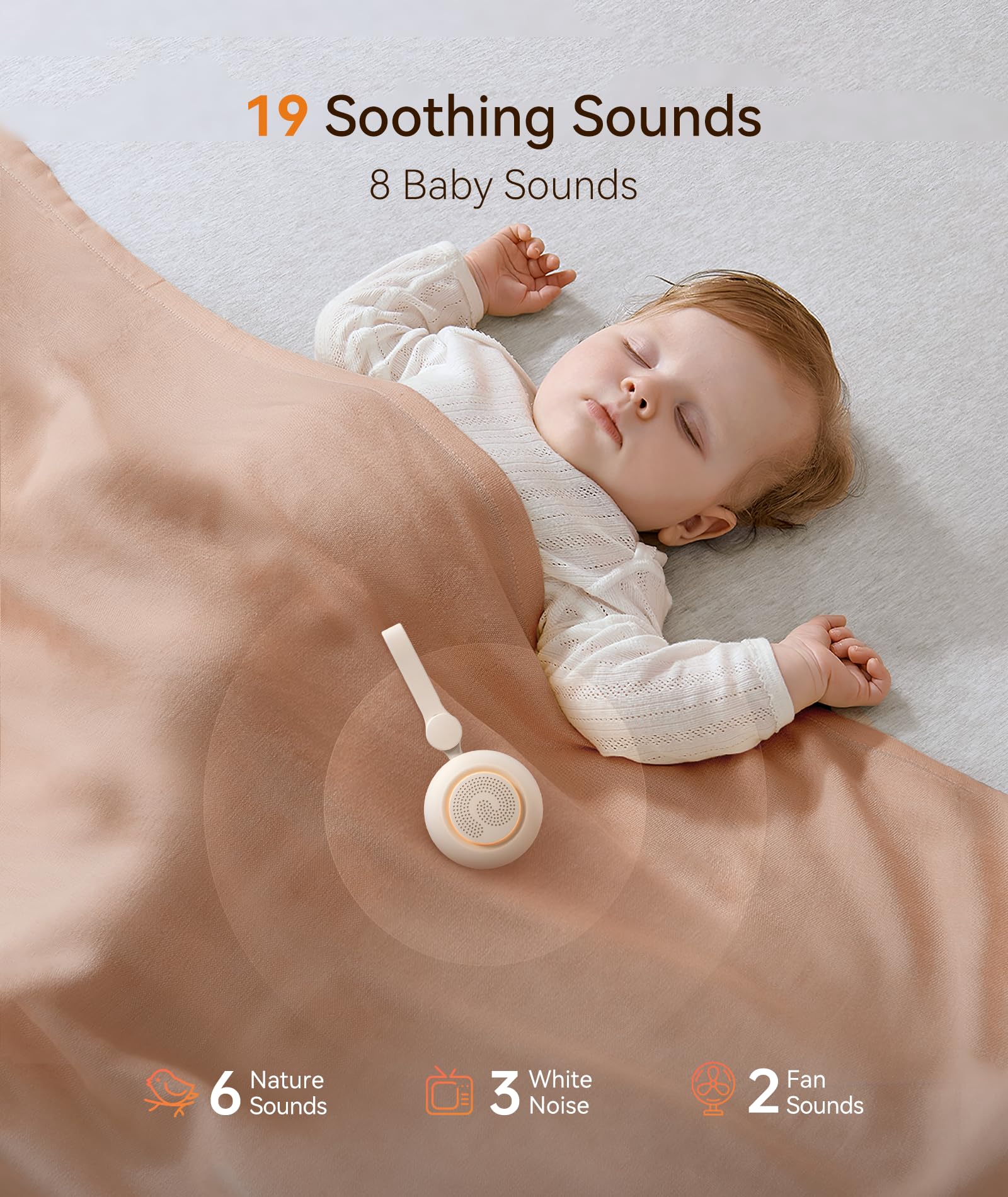 Dreamegg Portable White Noise Machine for Baby - 19 Soothing Natural Sounds, Sleep Timer & Night Light - Perfect for Nursery, Travel & Home Use