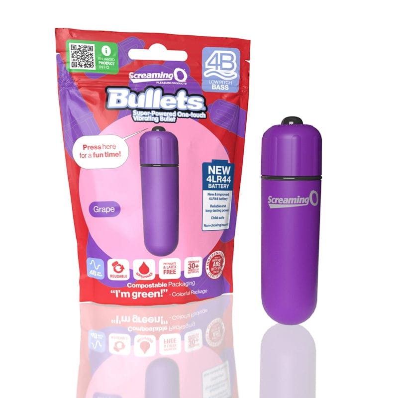 Screaming O 4B Bullet Grape Vibrator - Powerful Mini Personal Massager for Women & Couples - Perfect for Sensual Play, Foreplay & Intimate Moments