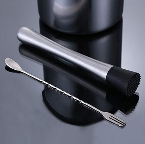 10 Inch Stainless Steel Cocktail Muddler and Mixing Spoon Set - 4 Piece Professional Bartender Tools for Mojitos, Ice Crushing & Fruit Drinks - Perfect for Home Bars, Cocktail Parties & Mixology Enthusiasts