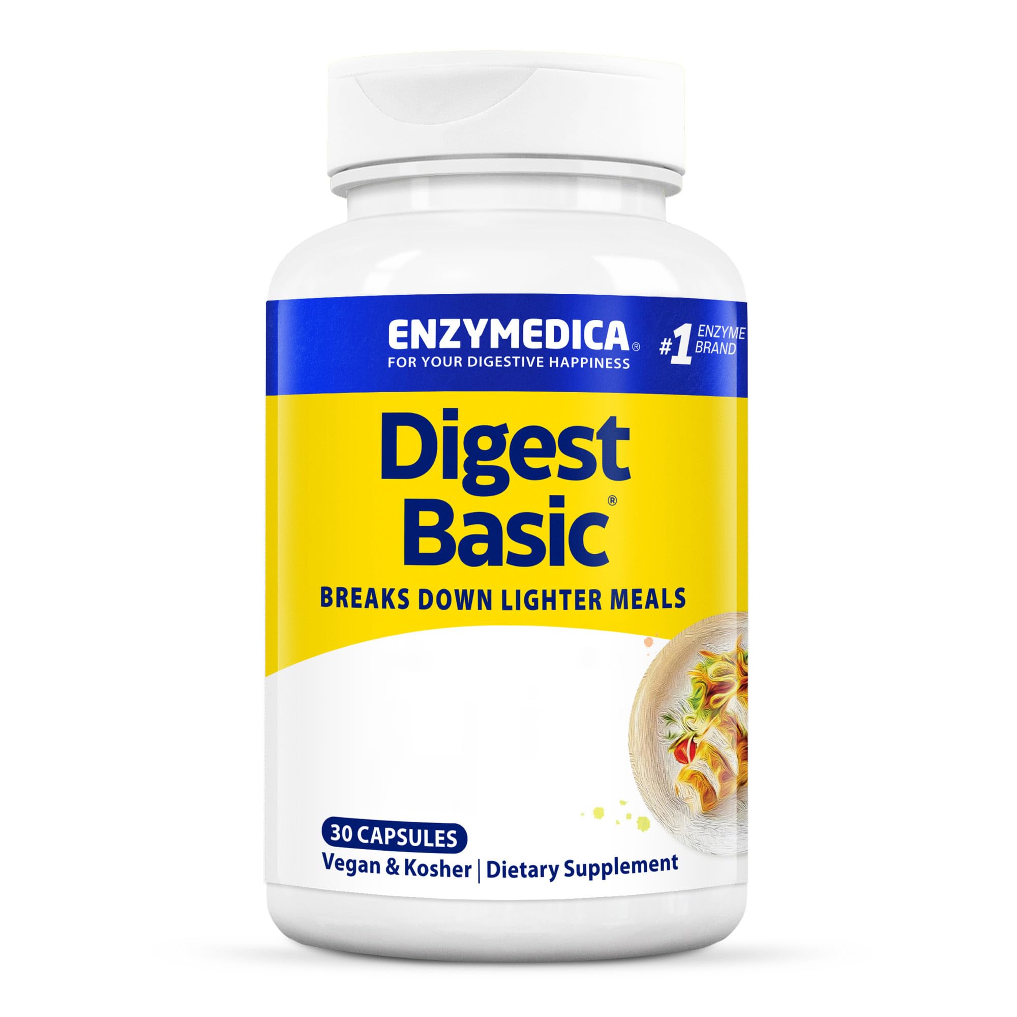 Enzymedica Digest Basic 30 Capsules - Digestive Enzyme Supplement for Gut Health & Bloating Relief - Supports Digestion for Meals, Travel & Daily Wellness